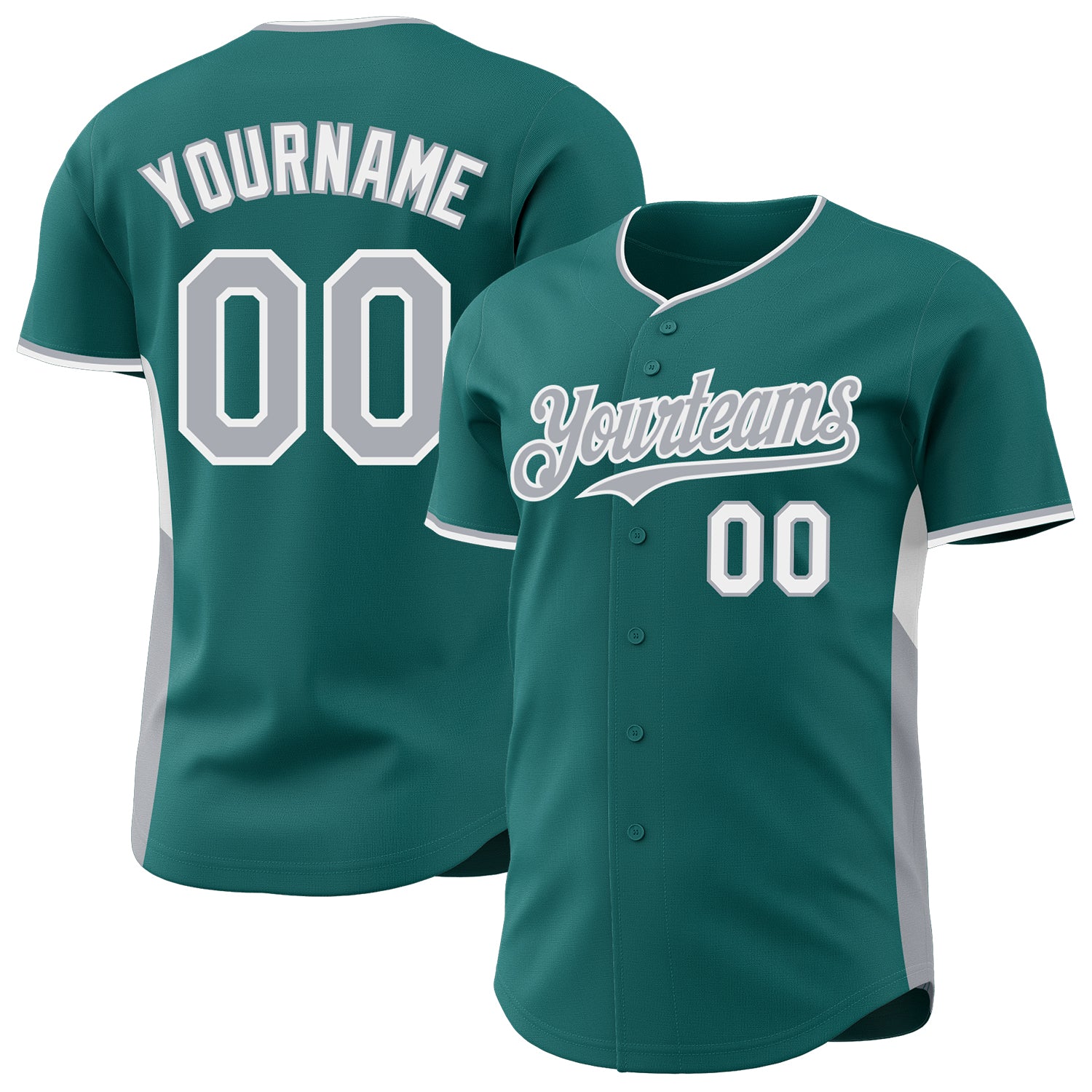 Custom Teal Gray-White Classic Color Block Side Panel Stripe Authentic Baseball Jersey