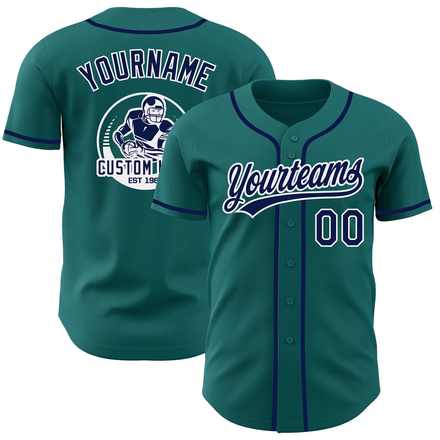Custom Teal Navy-White Authentic Baseball Jersey