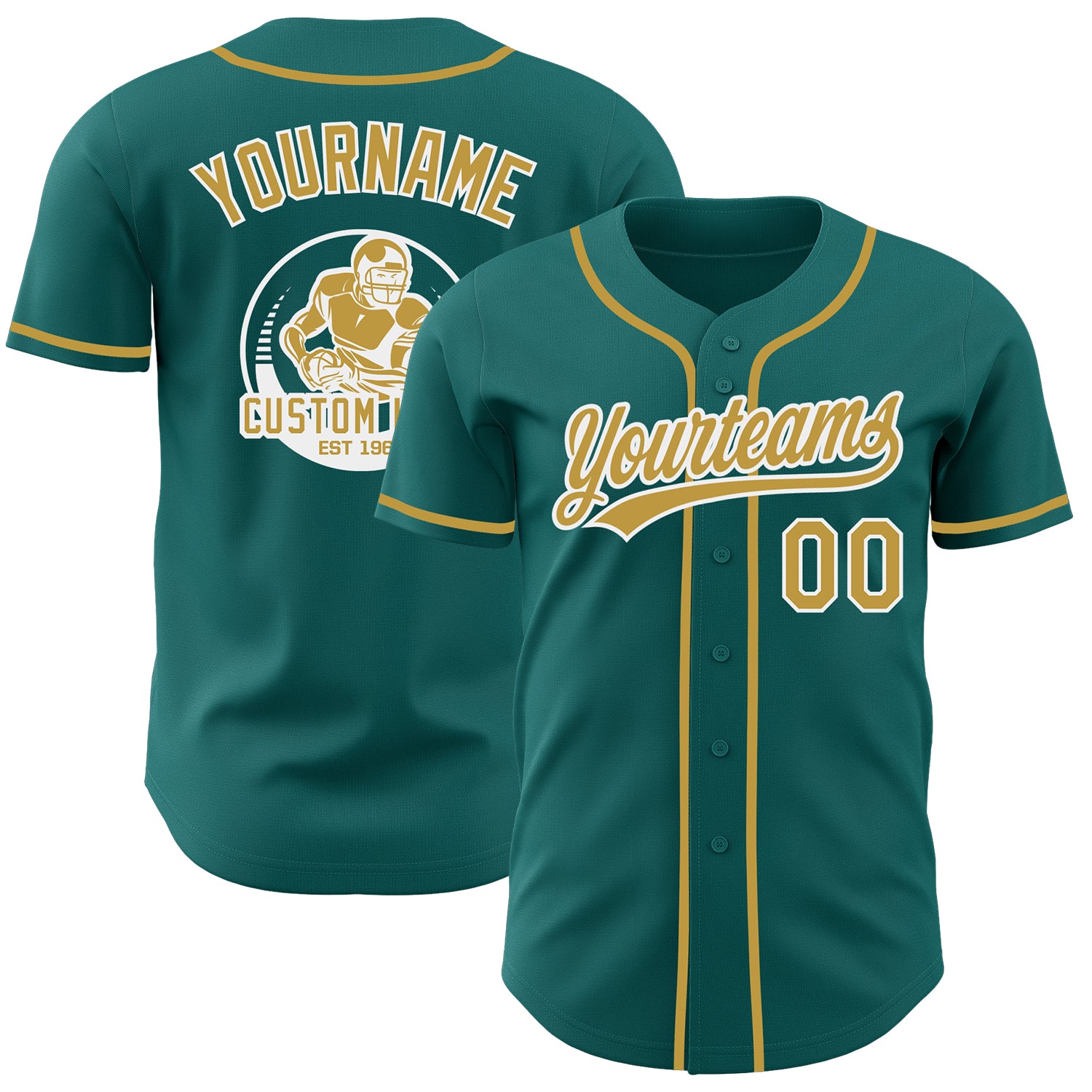 Custom Teal Old Gold-White Authentic Baseball Jersey