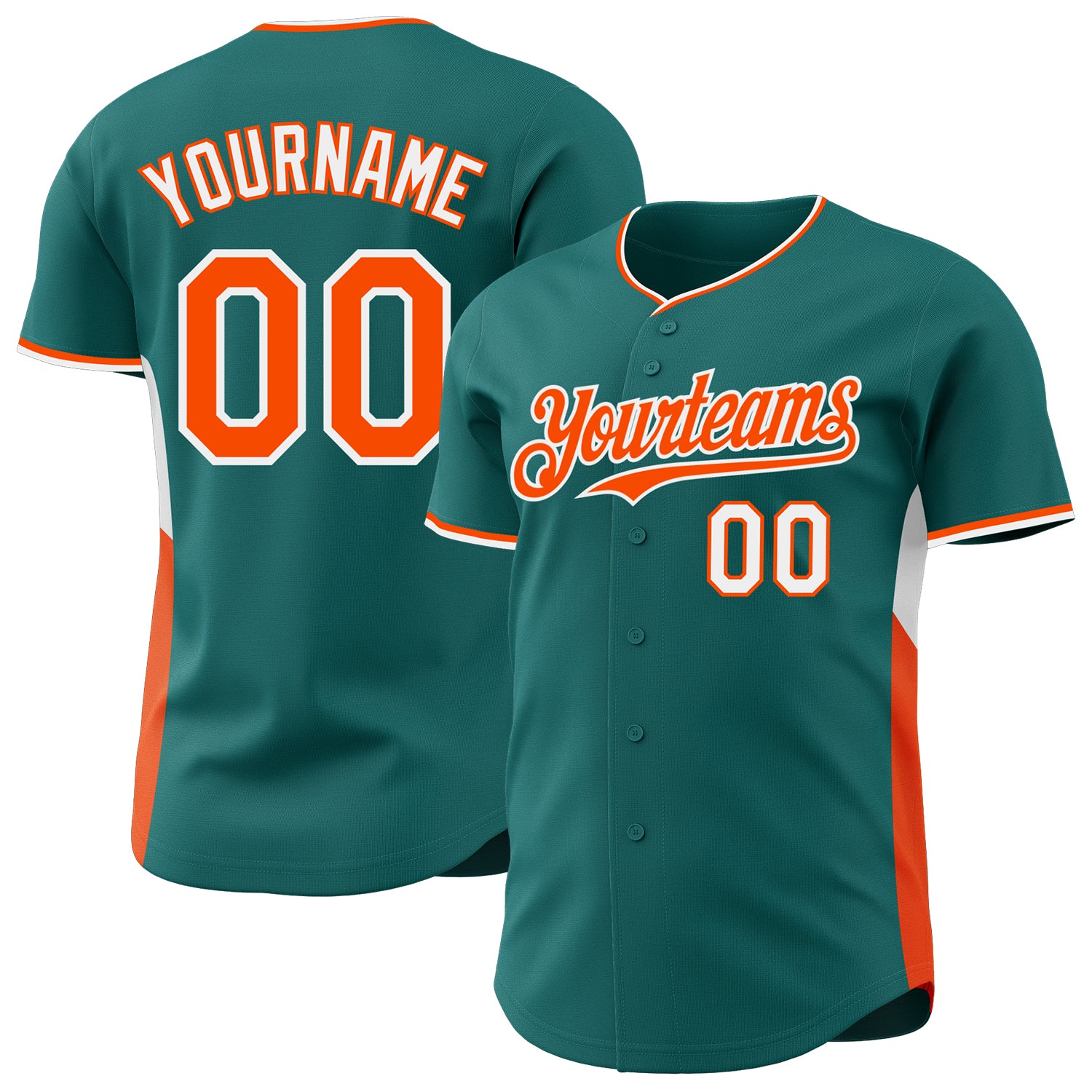 Custom Teal Orange-White Classic Color Block Side Panel Stripe Authentic Baseball Jersey