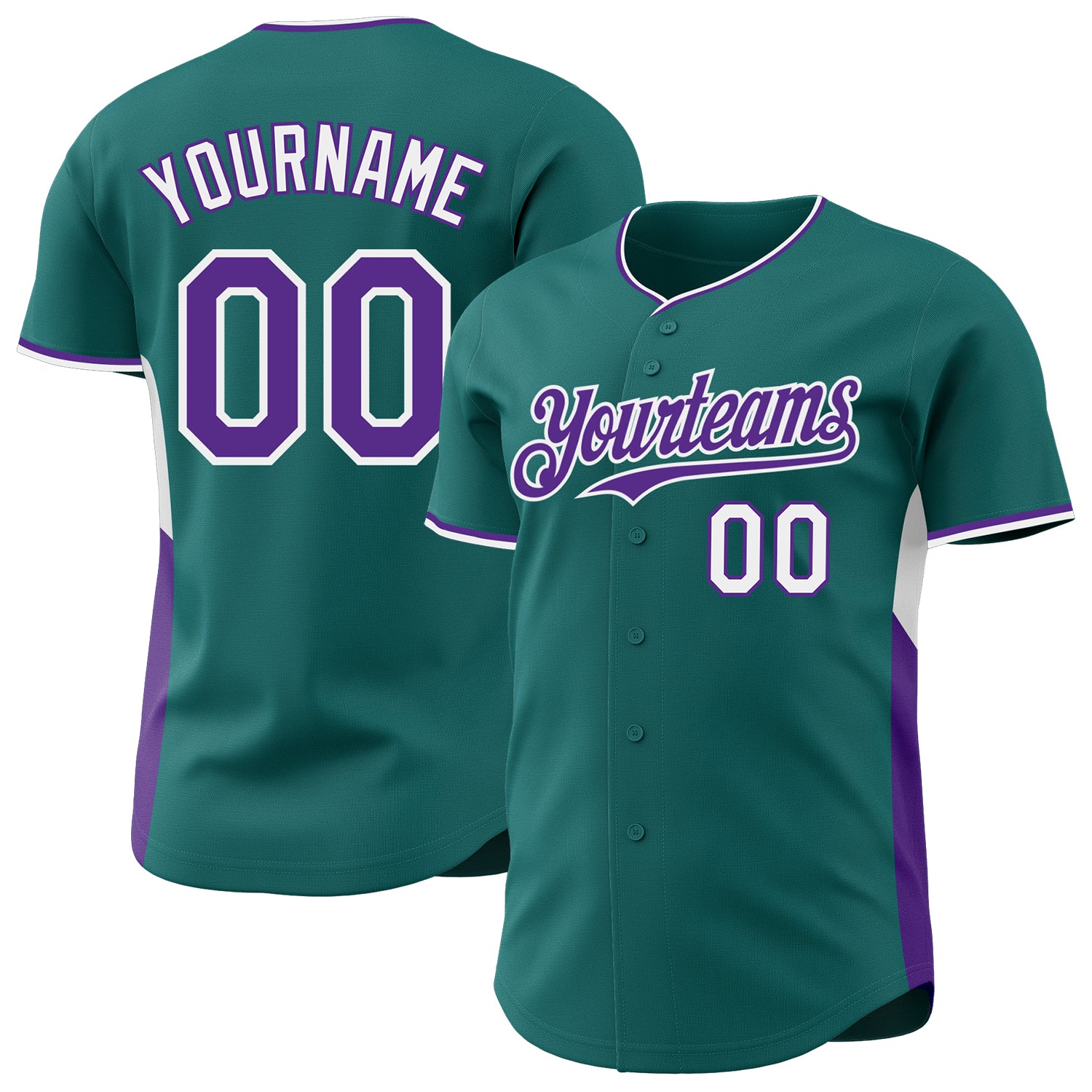 Custom Teal Purple-White Classic Color Block Side Panel Stripe Authentic Baseball Jersey
