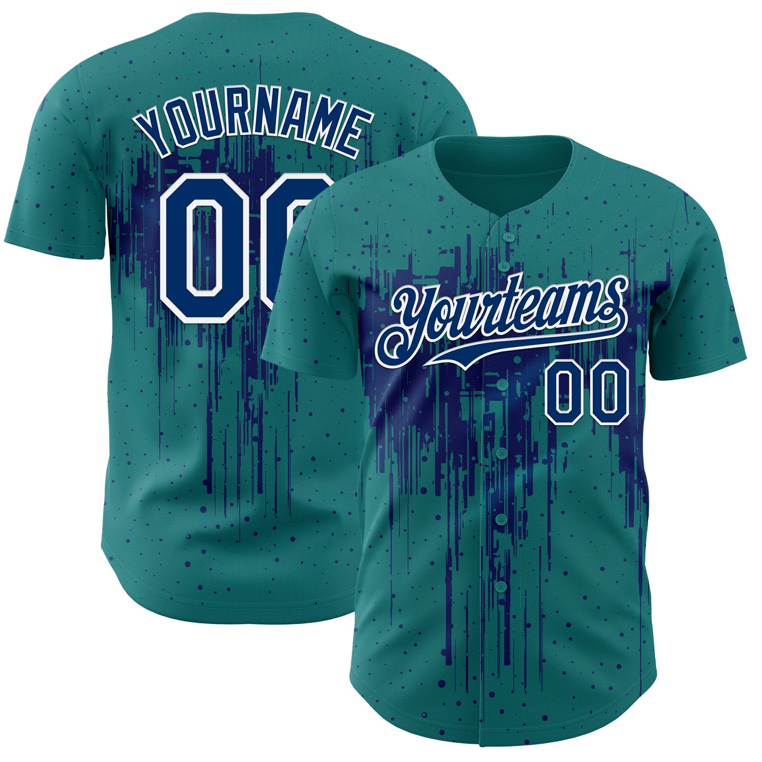 Custom Teal US Navy Blue-White 3D Pattern Design Dripping Splatter Paint Authentic Baseball Jersey