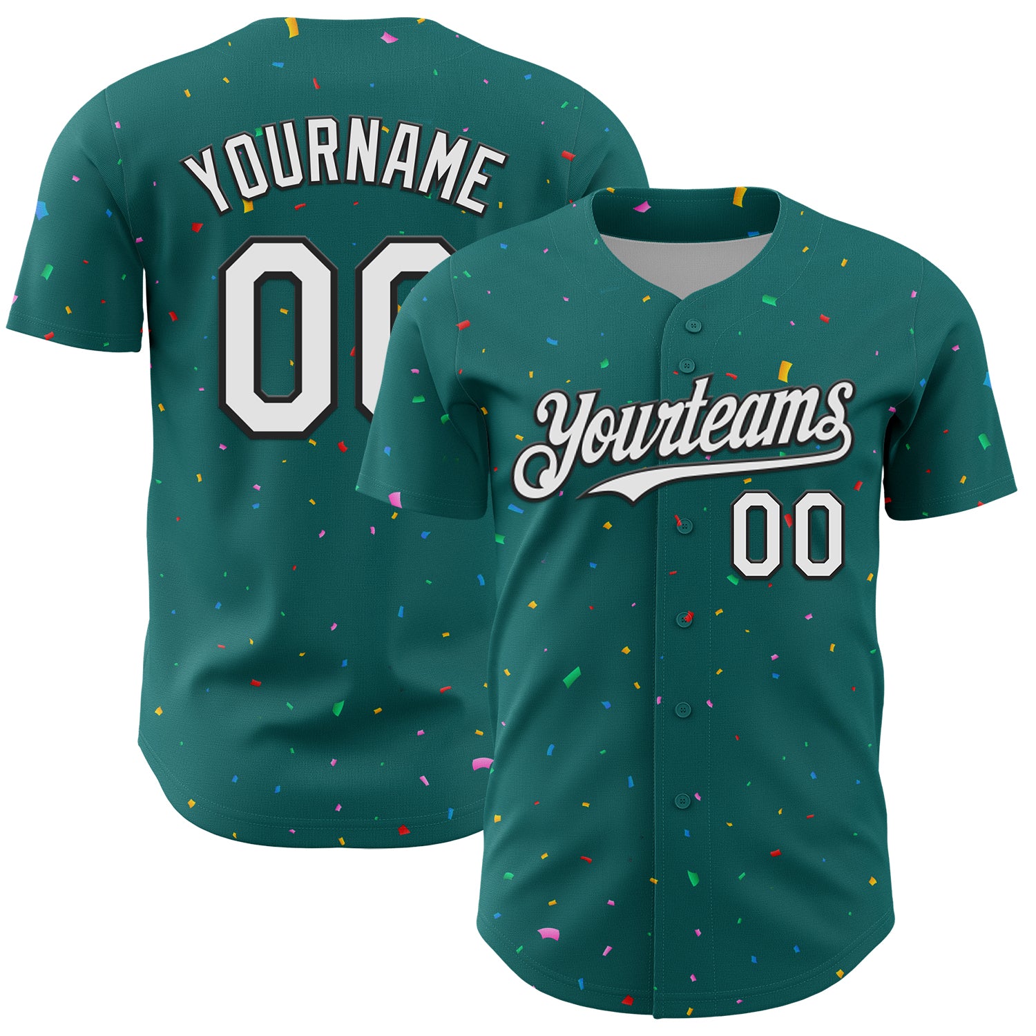 Custom Teal White-Black 3D Pattern Design Confetti Colorful Speckle Authentic Baseball Jersey