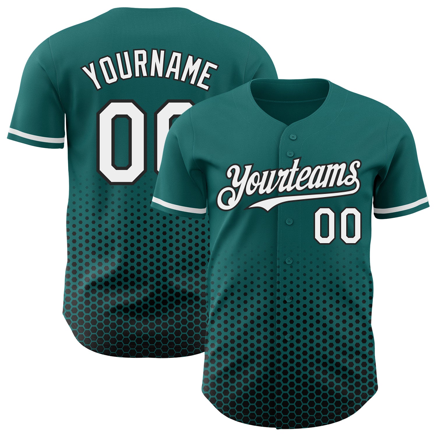 Custom Teal White-Black Geometric Hexagonal Dot Gradient Authentic Baseball Jersey