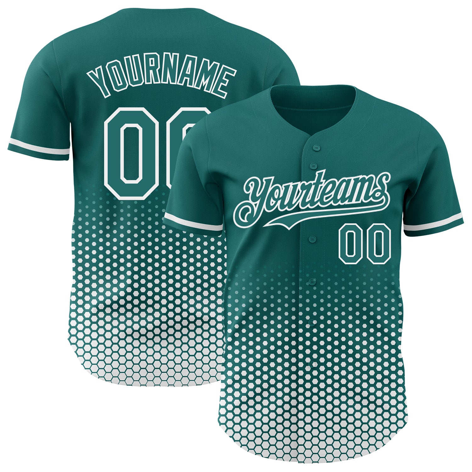 Custom Teal-White Geometric Hexagonal Dot Gradient Authentic Baseball Jersey