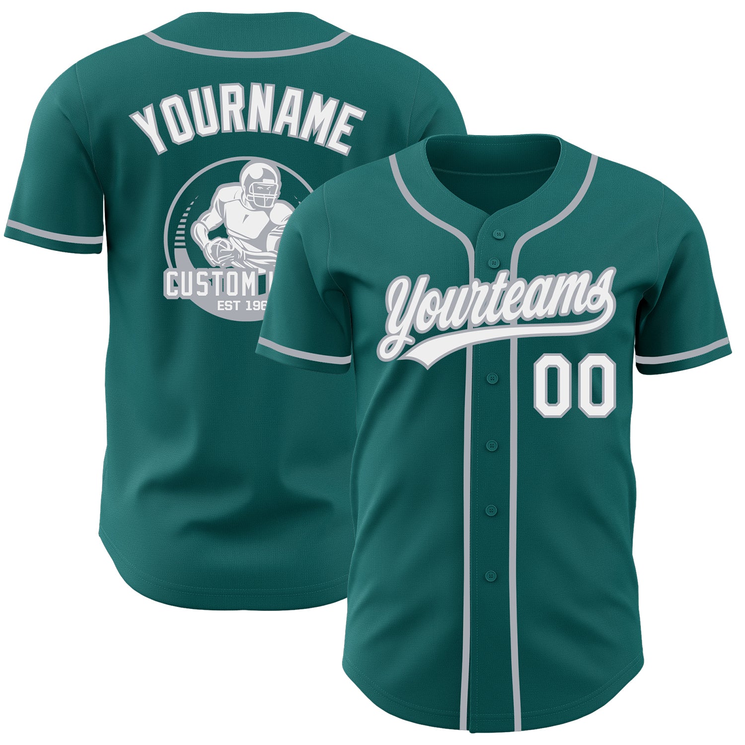 Custom Teal White-Gray Authentic Baseball Jersey