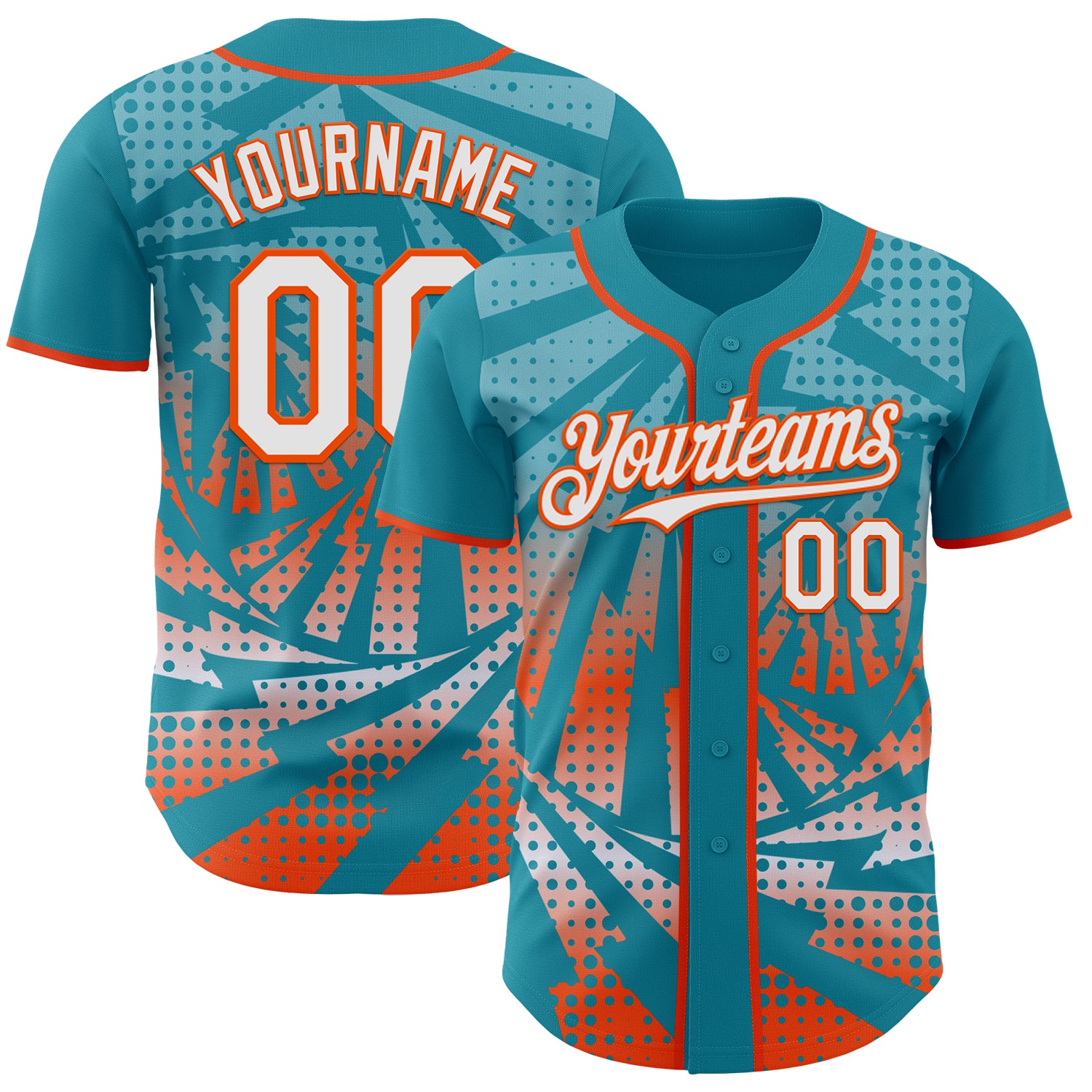 Custom Teal White-Orange Lightning Gradient Dot Authentic Baseball Jersey