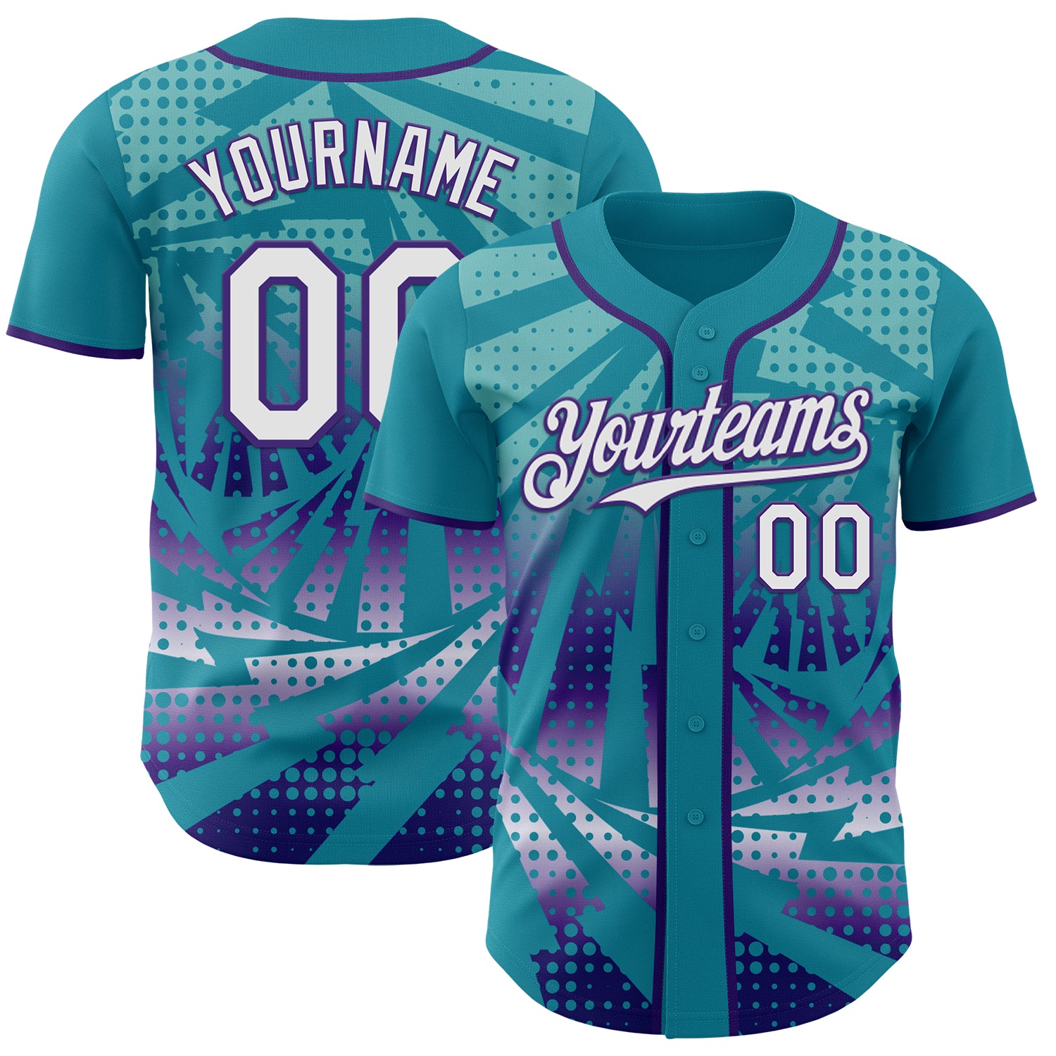 Custom Teal White-Purple Lightning Gradient Dot Authentic Baseball Jersey