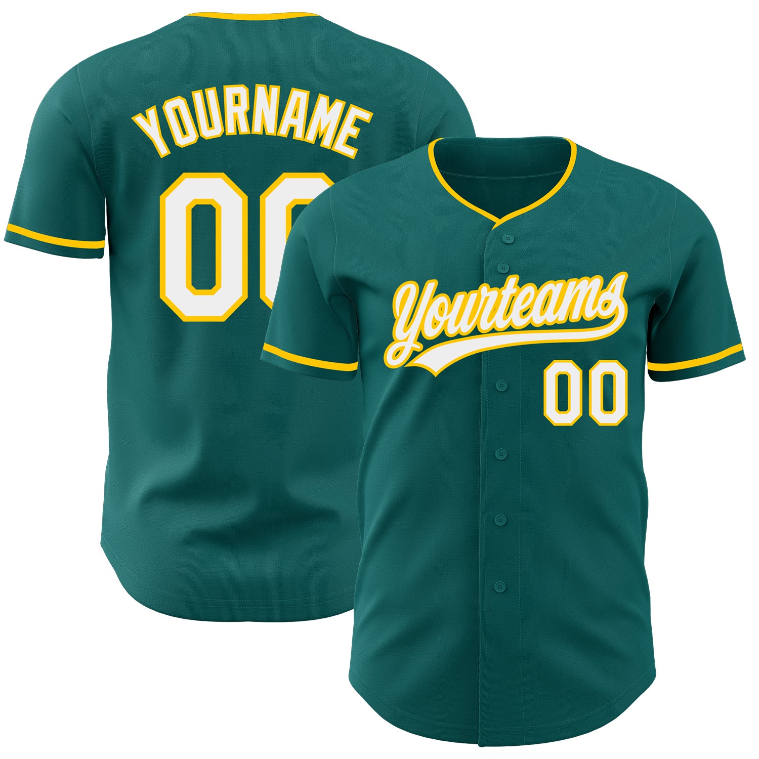 Custom Teal White-Yellow Authentic Baseball Jersey