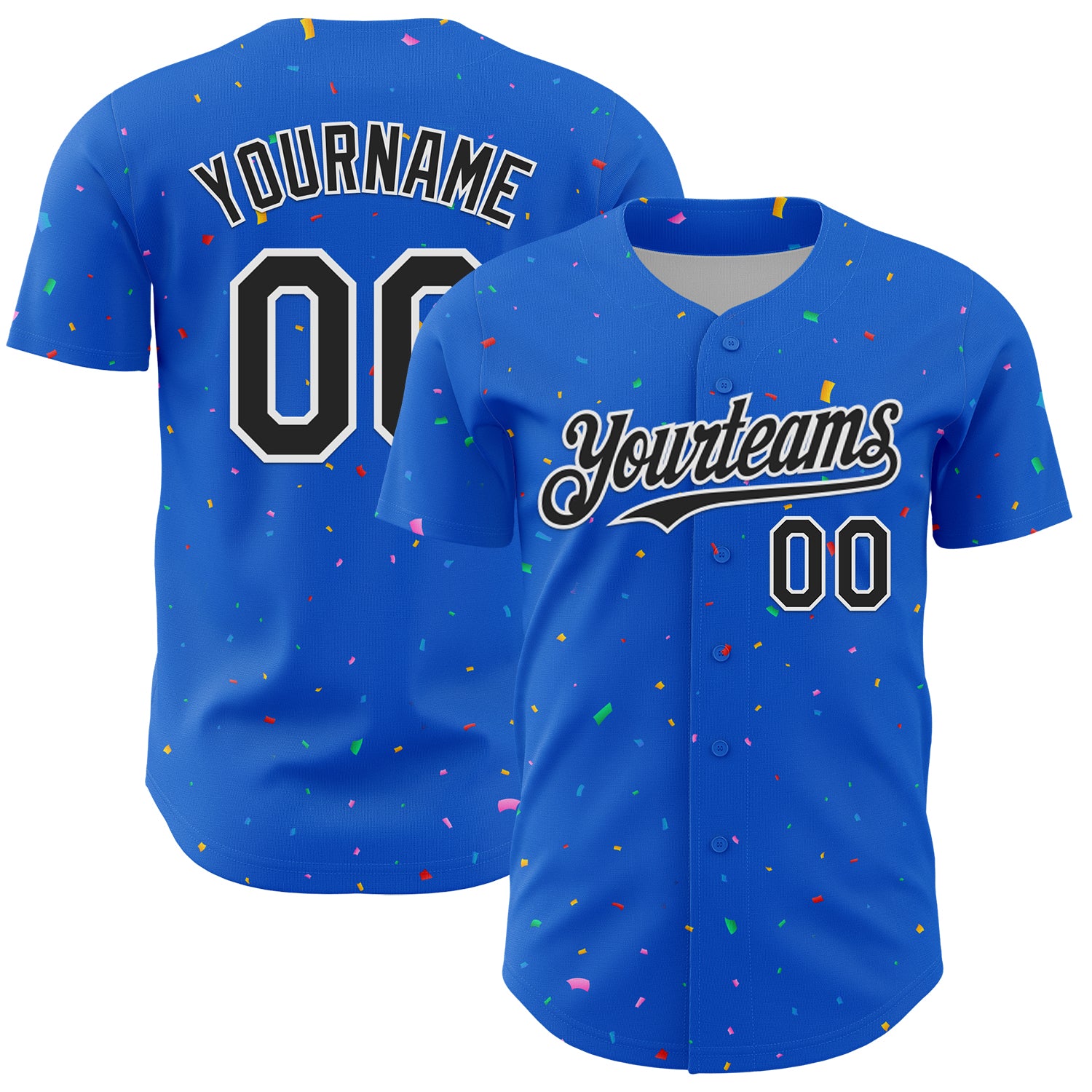 Custom Thunder Blue Black-White 3D Pattern Design Confetti Colorful Speckle Authentic Baseball Jersey