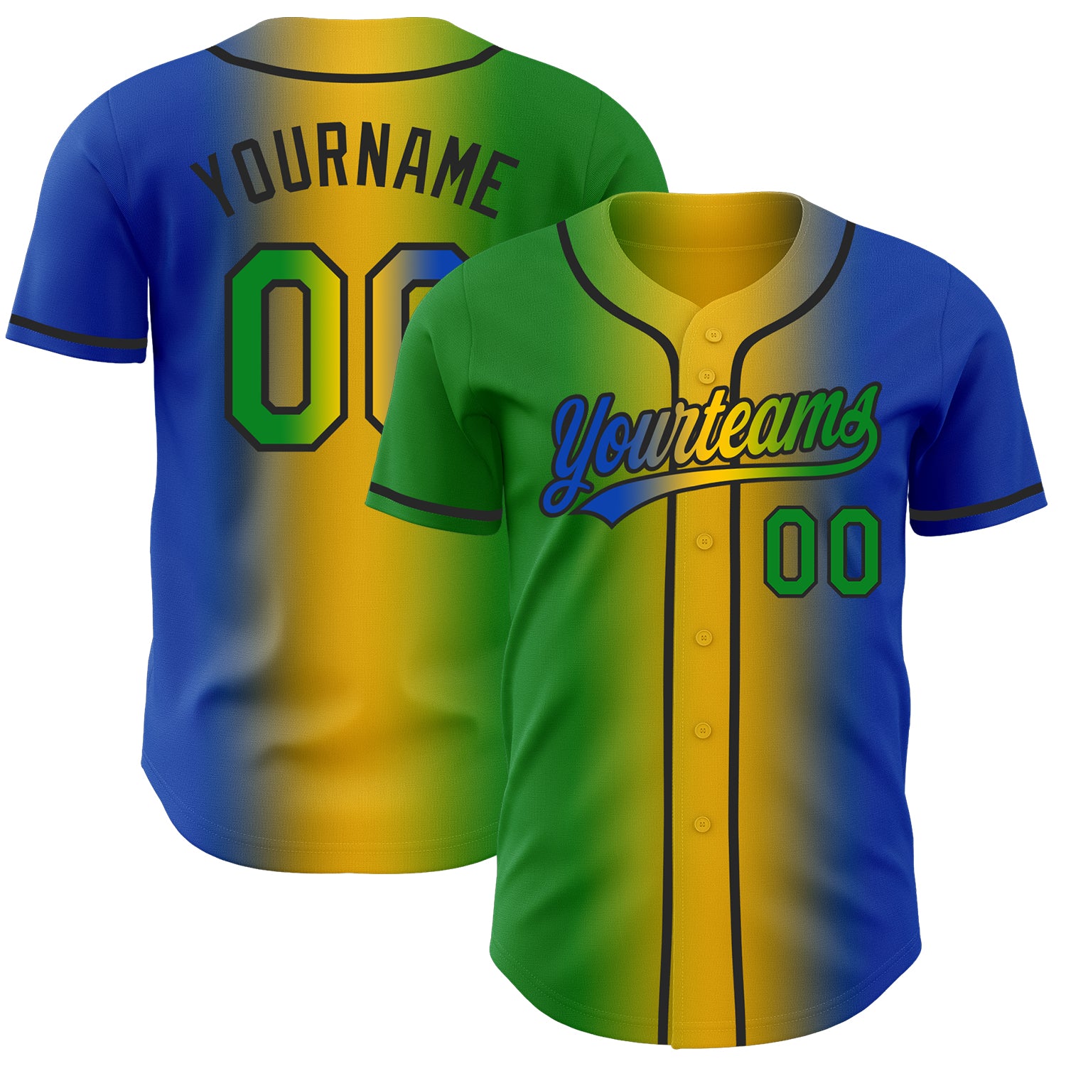 Custom Thunder Blue Grass Green Yellow-Black Authentic Gradient Fashion Baseball Jersey