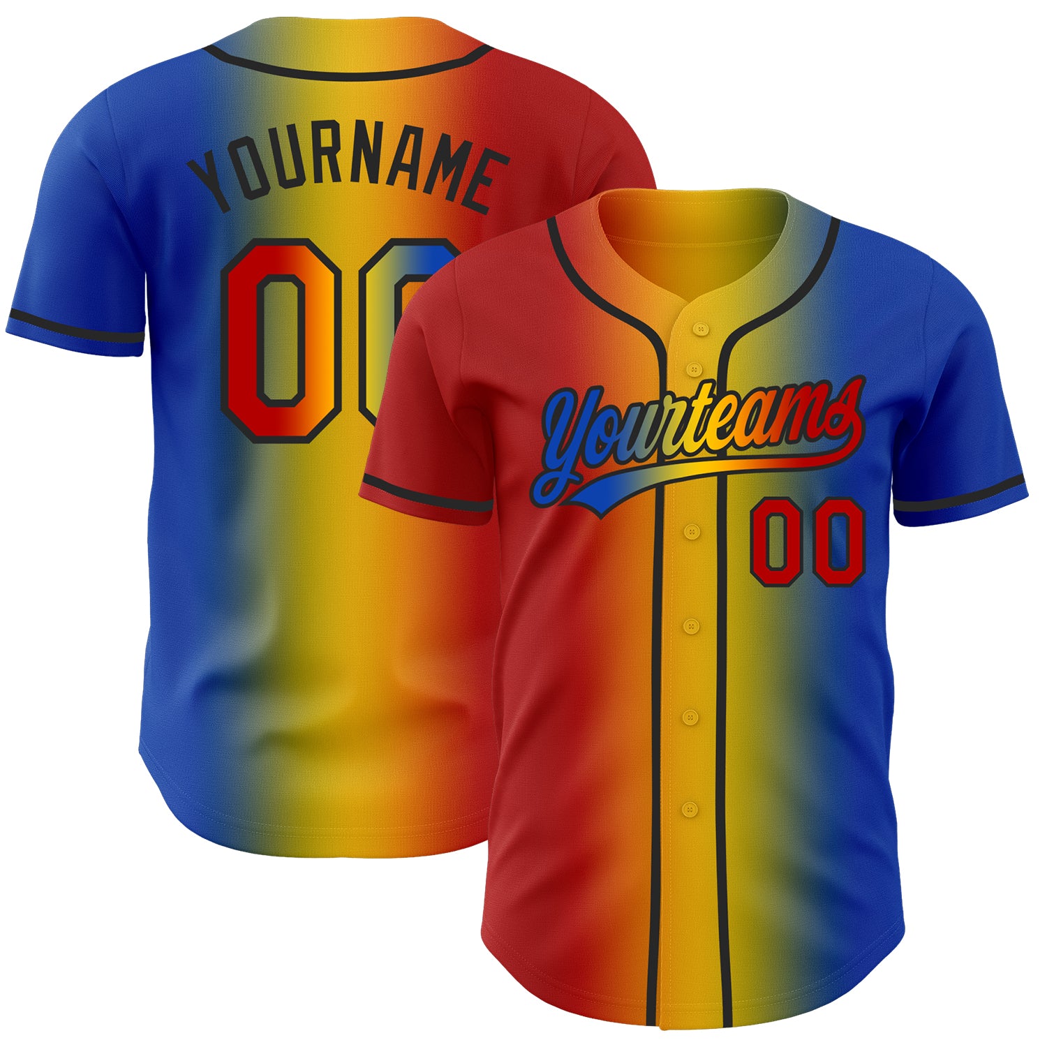 Custom Thunder Blue Red Yellow-Black Authentic Gradient Fashion Baseball Jersey