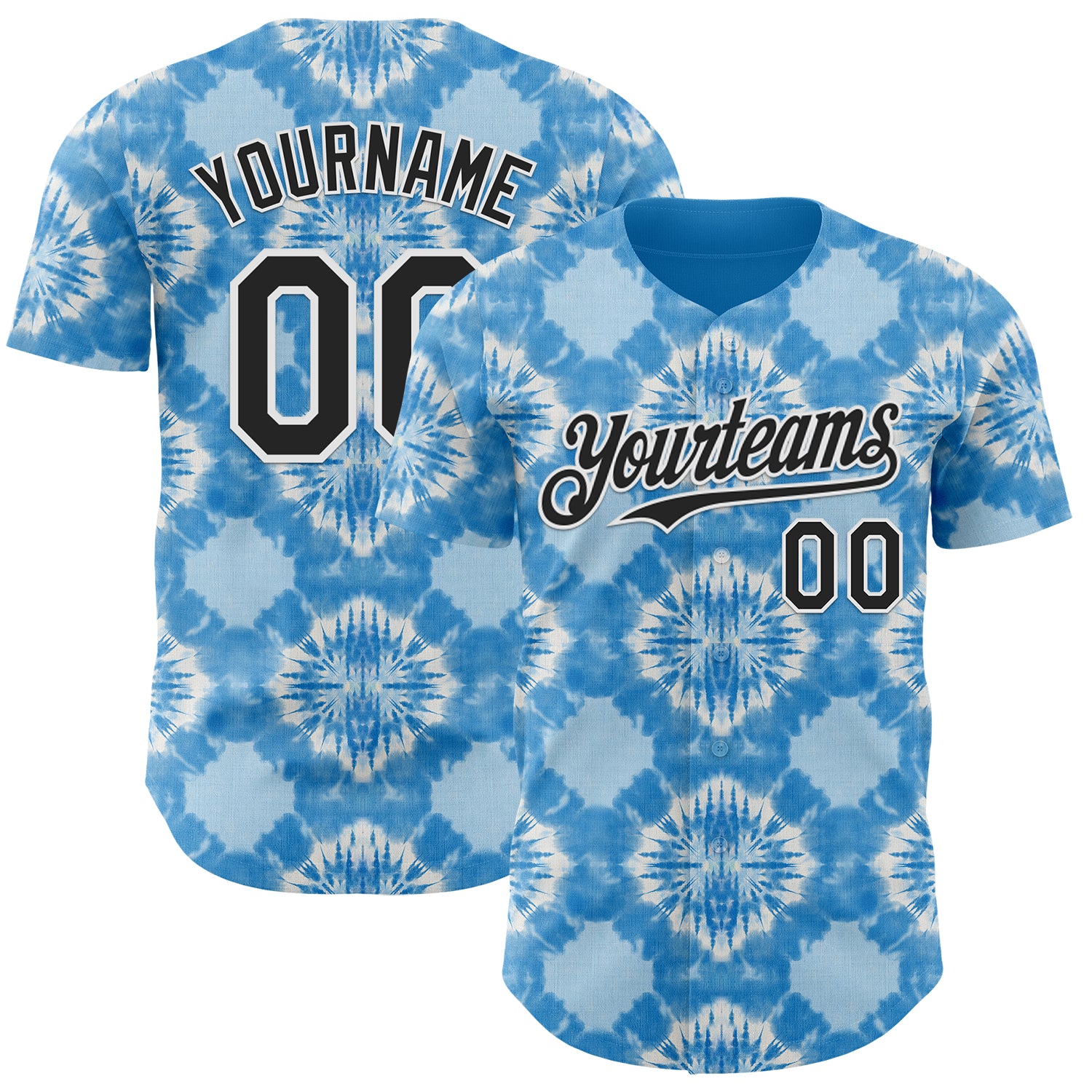 Custom Tie Dye Black-White Shibori Pattern Authentic Baseball Jersey