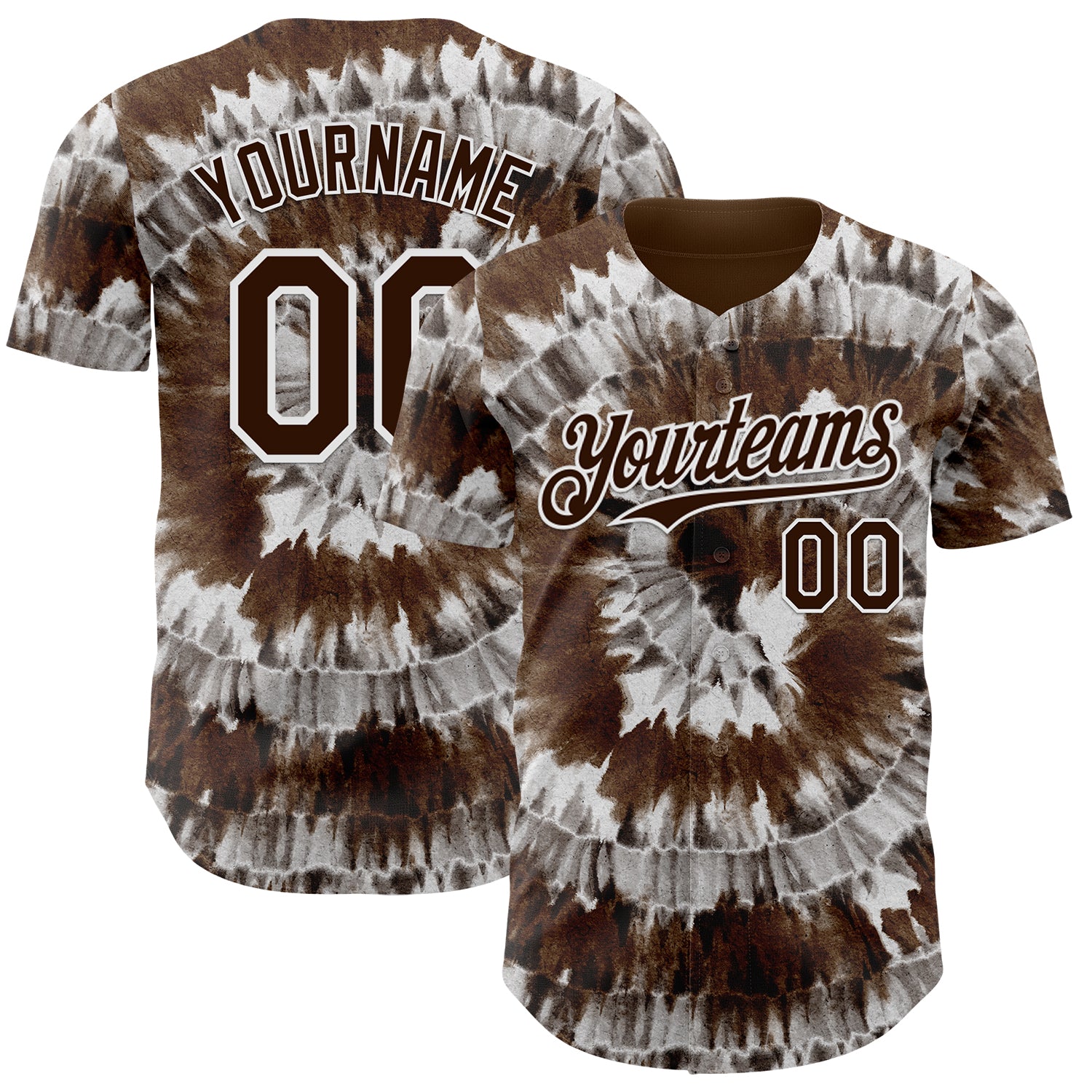 Custom Tie Dye Brown-White Shibori Pattern Authentic Baseball Jersey