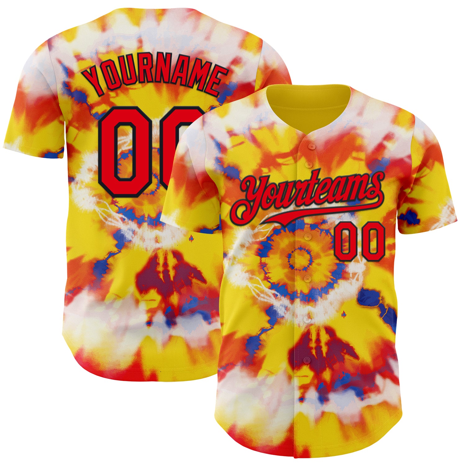 Custom Tie Dye Fire Red-Black Shibori Pattern Authentic Baseball Jersey