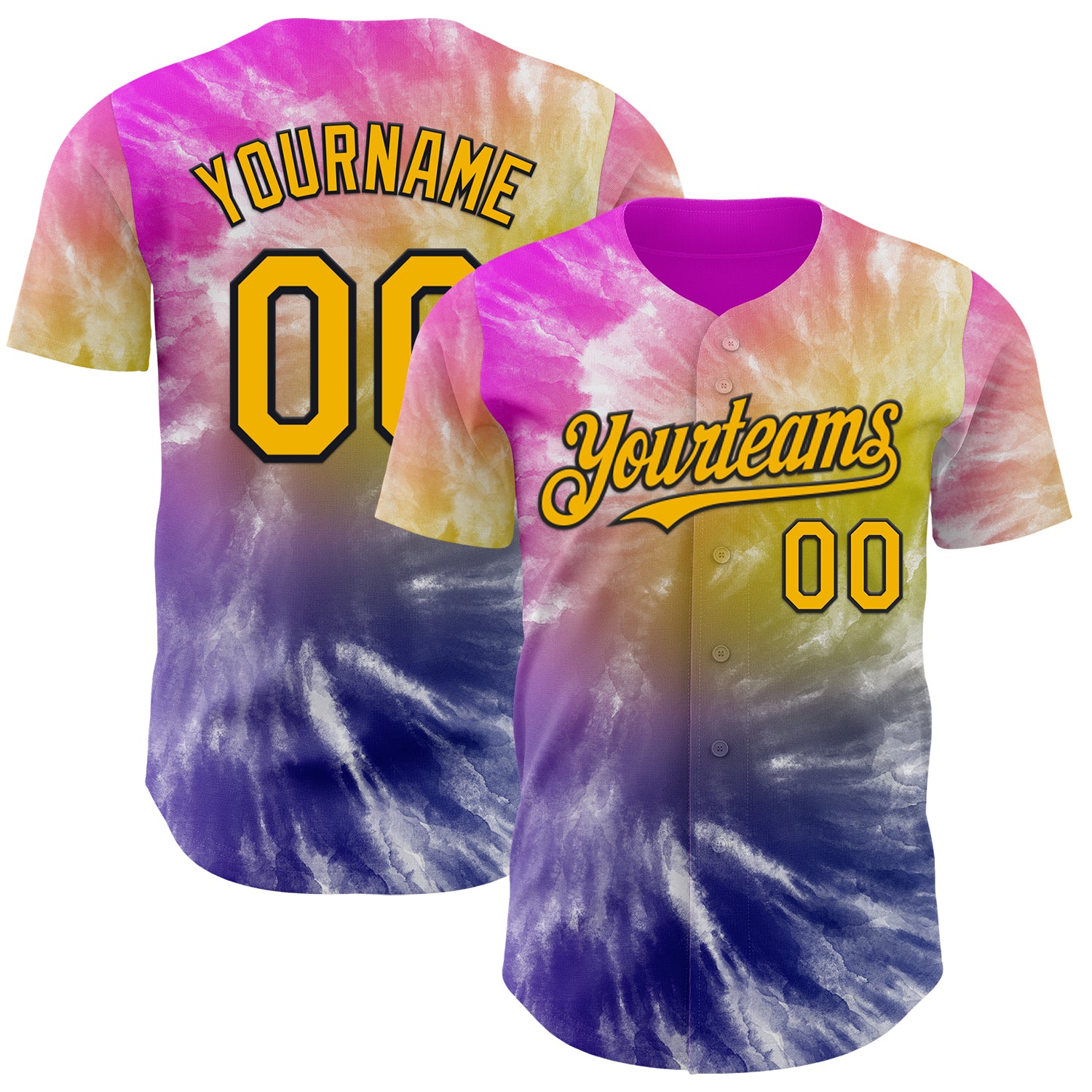 Custom Tie Dye Gold-Black Shibori Pattern Authentic Baseball Jersey