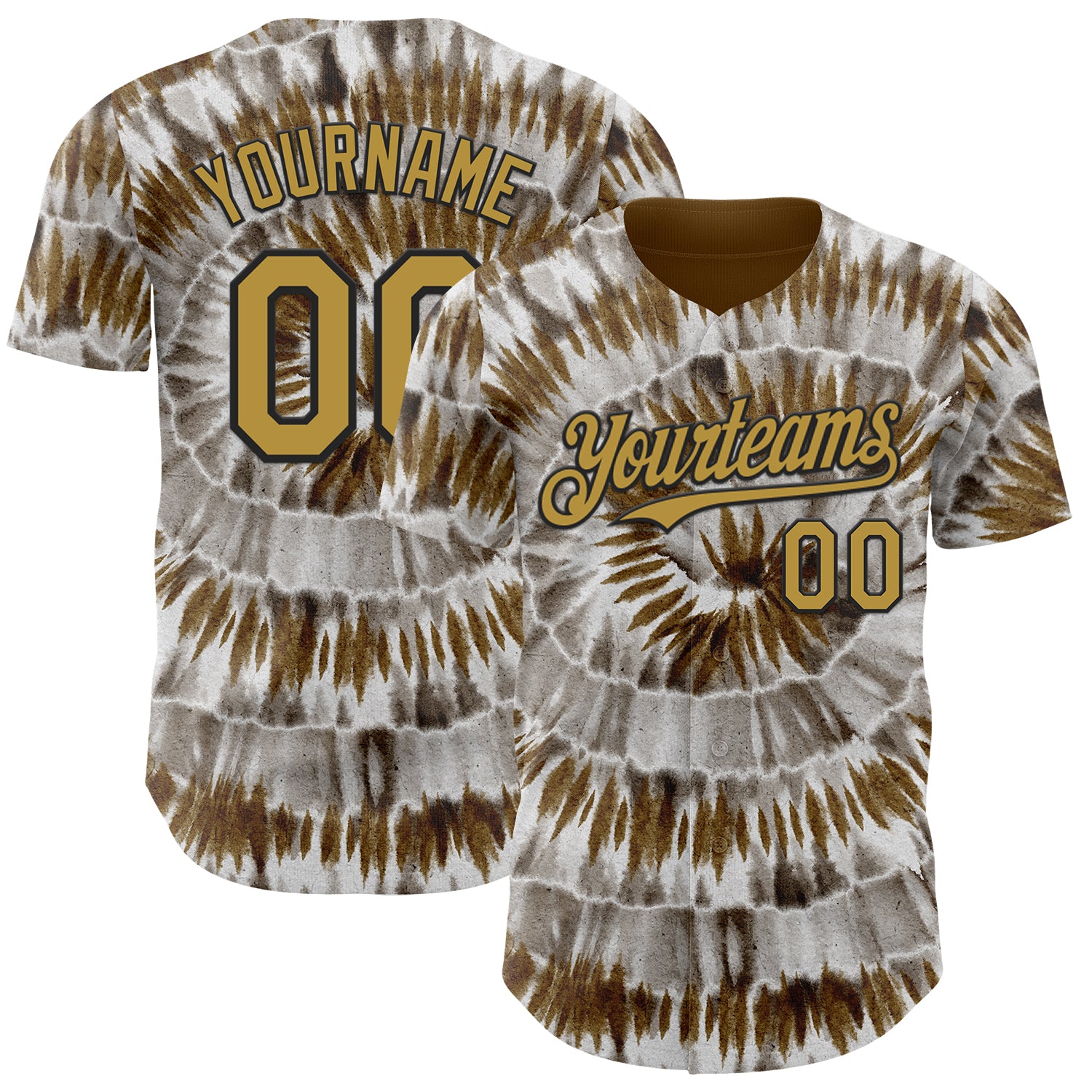 Custom Tie Dye Old Gold-Black Shibori Pattern Authentic Baseball Jersey