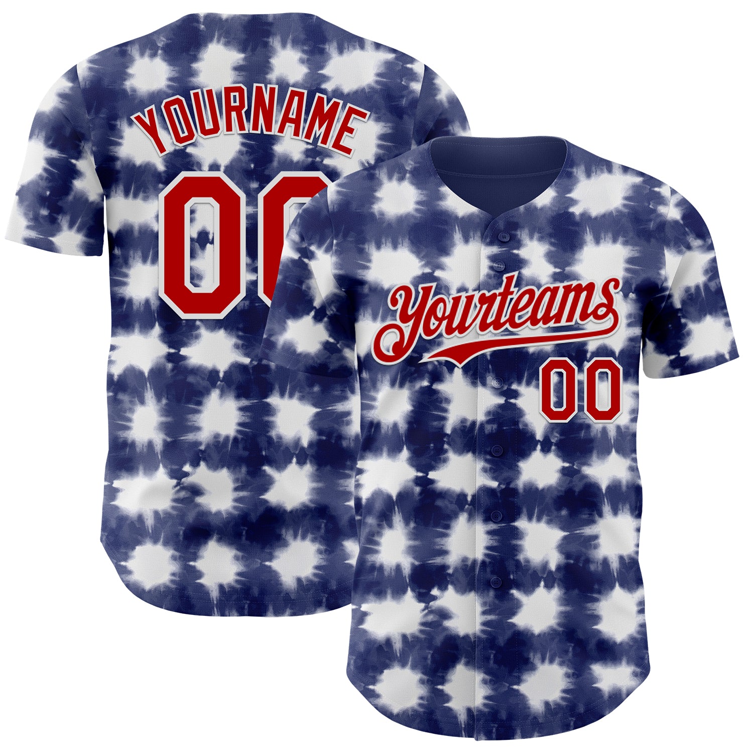 Custom Tie Dye Red-White Shibori Pattern Authentic Baseball Jersey