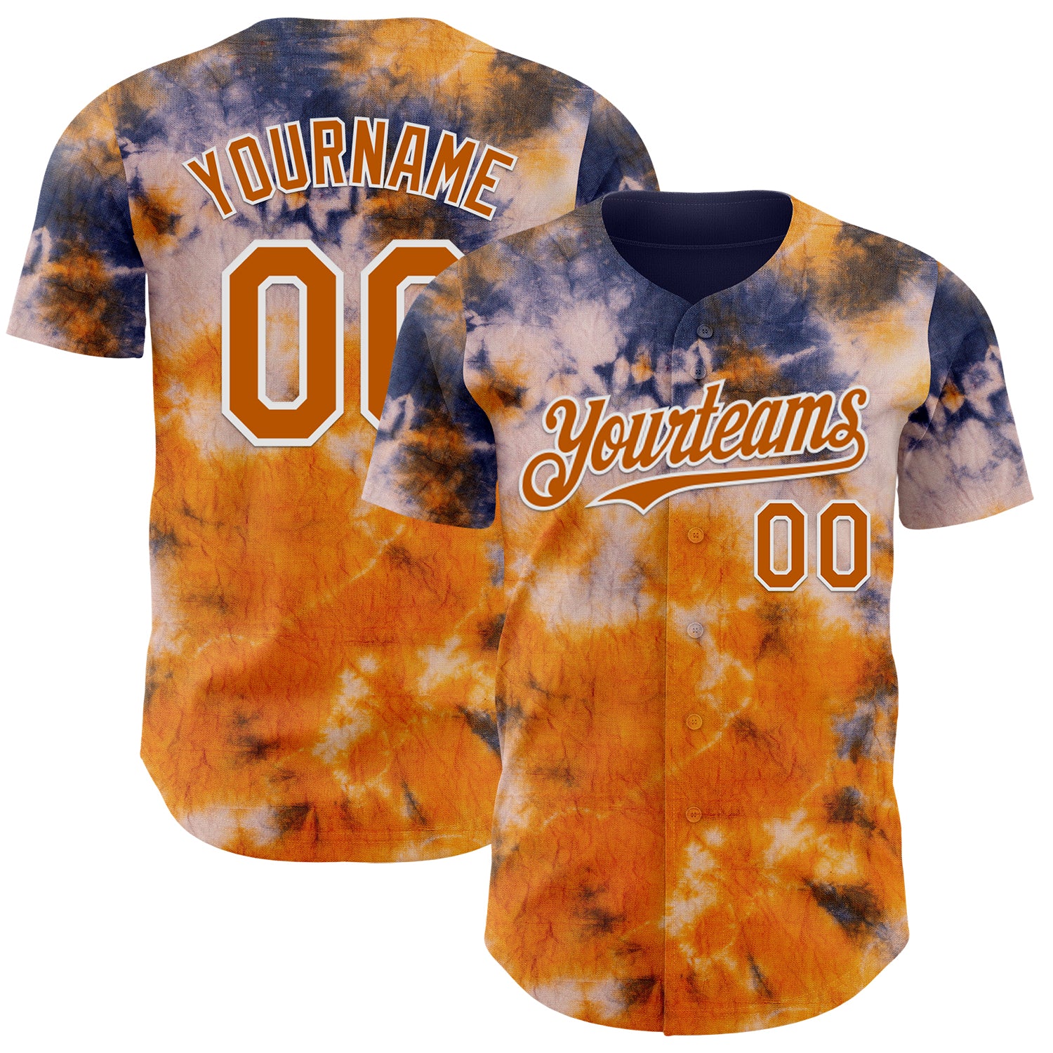 Custom Tie Dye Texas Orange-White Shibori Pattern Authentic Baseball Jersey