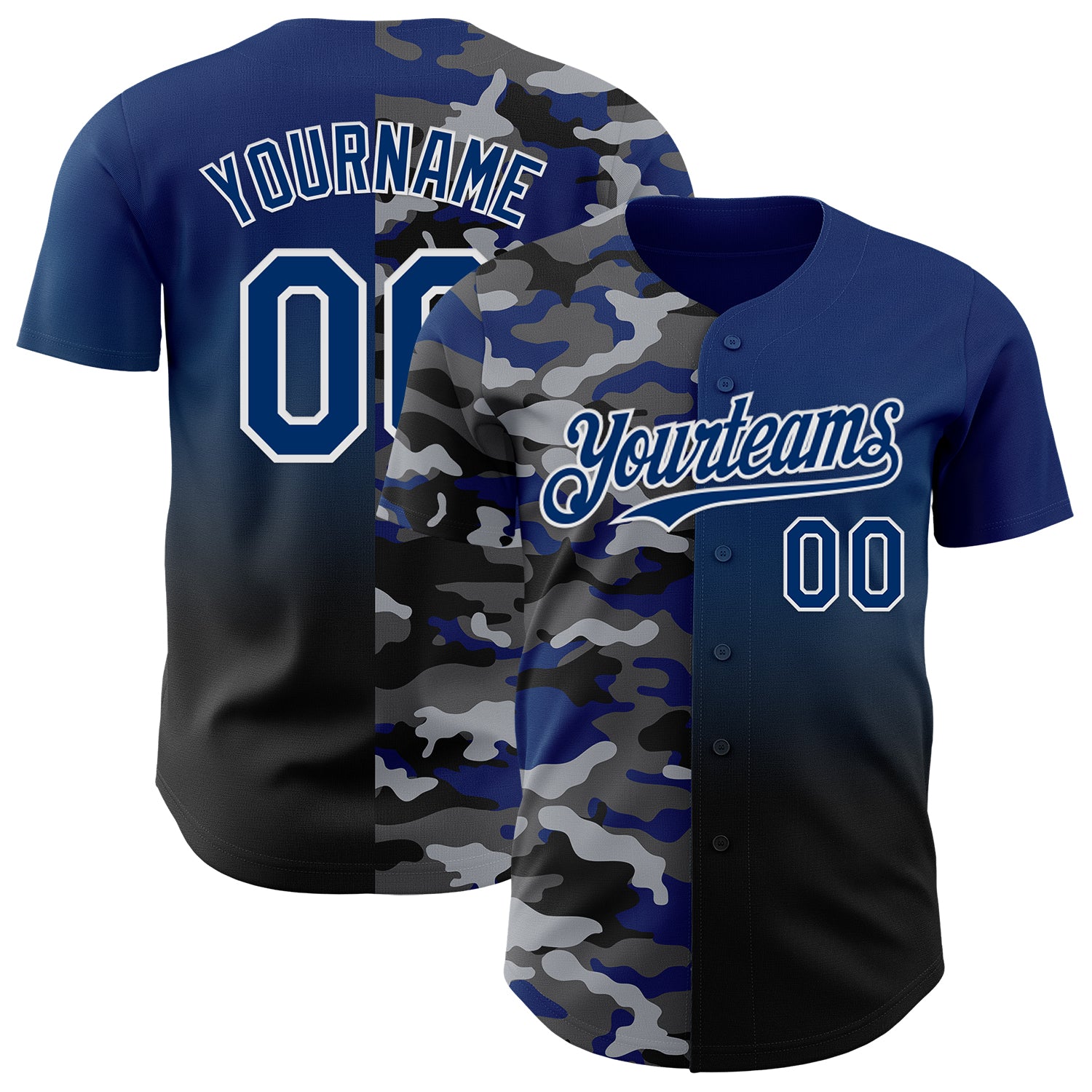 Custom US Navy Blue Black-White Half Camo Ombre Authentic Baseball Jersey