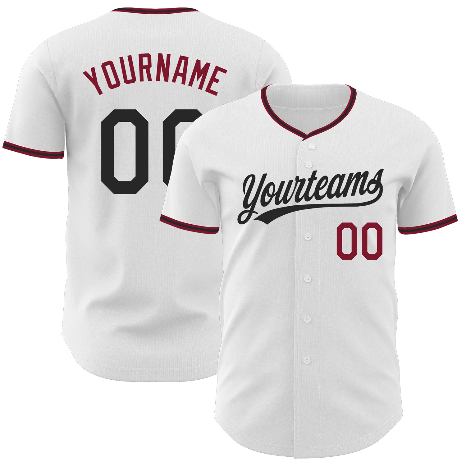 Custom White Black-Crimson Authentic Baseball Jersey