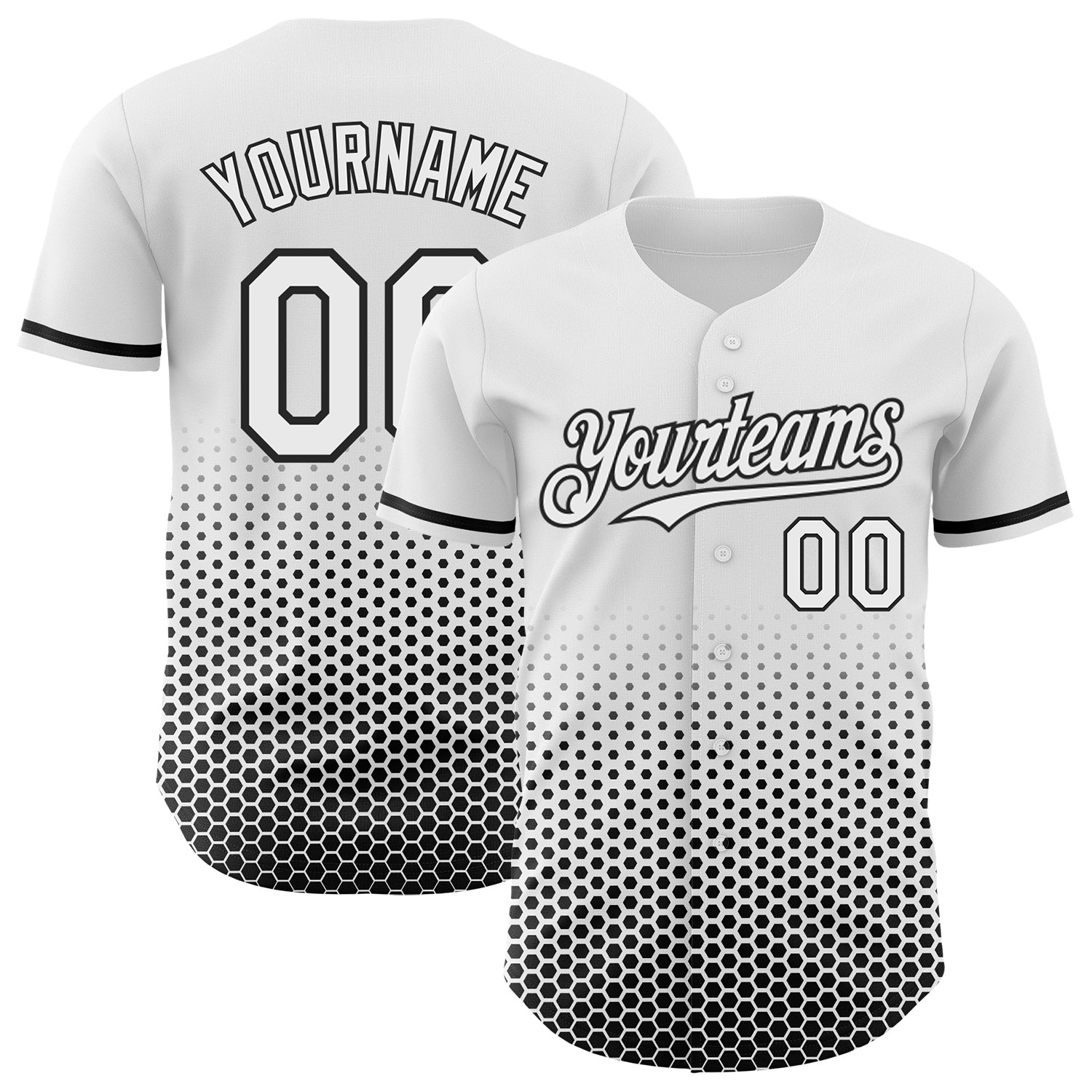 Custom White-Black Geometric Hexagonal Dot Gradient Authentic Baseball Jersey
