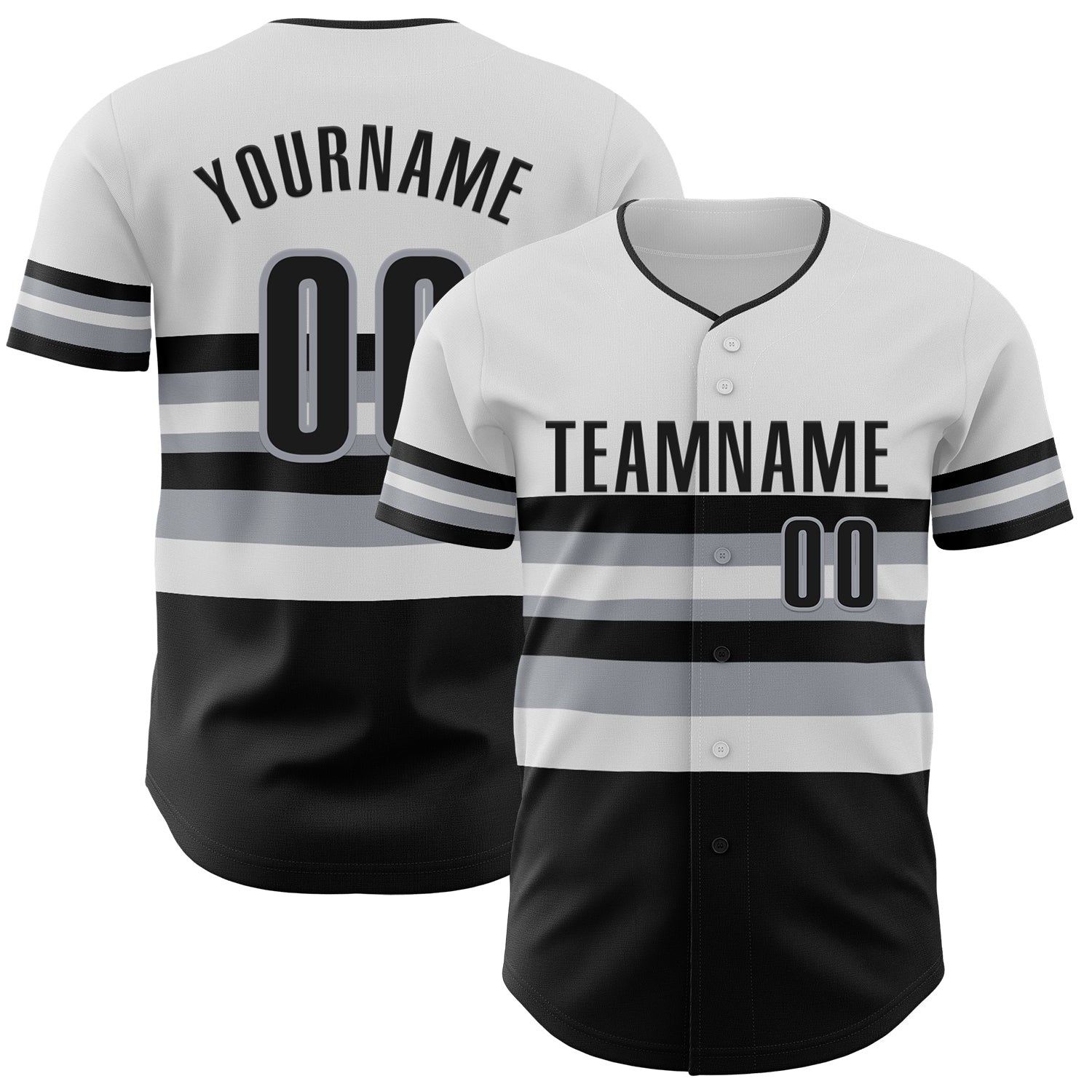Custom White Black-Gray Block Stripes Lines Chicago Style Authentic Baseball Jersey