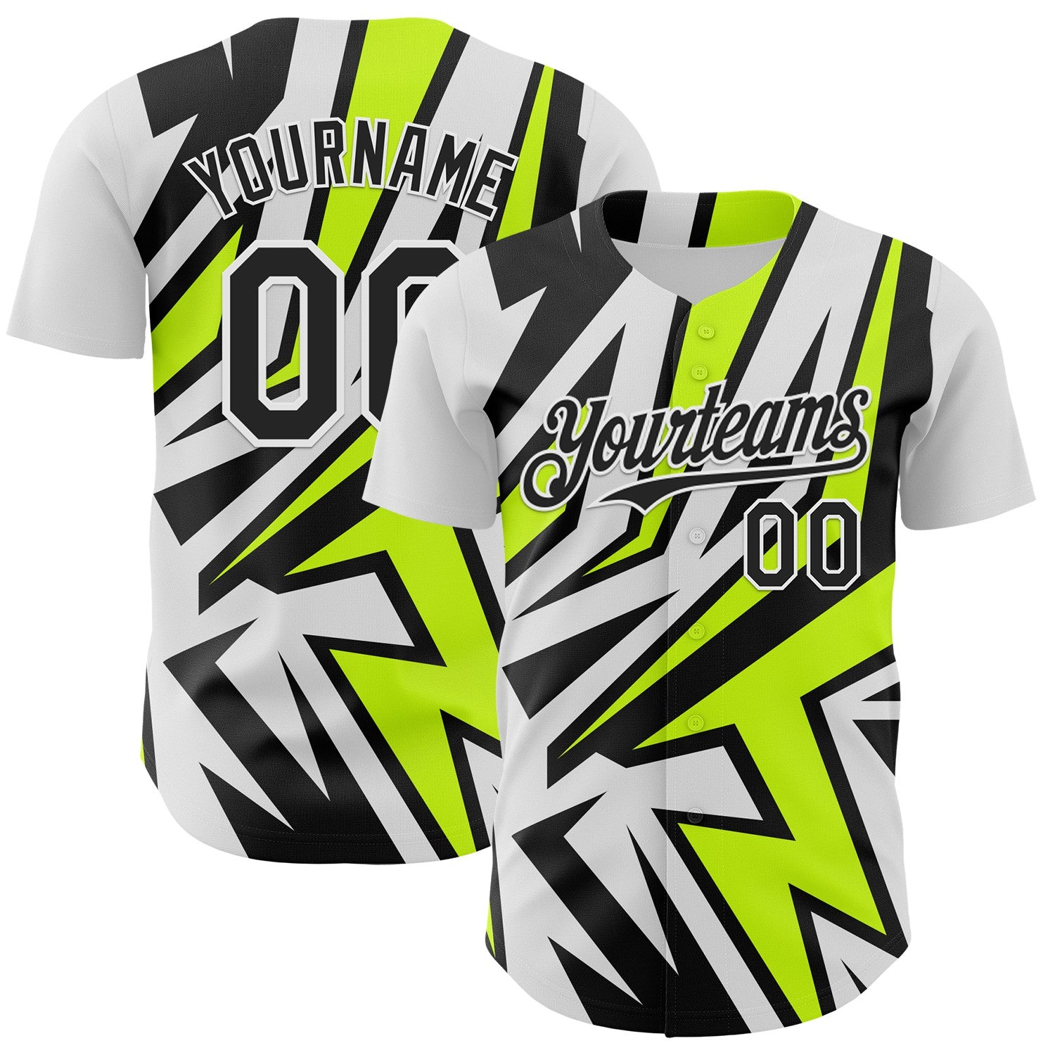 Custom White Black-Green 3D Pattern Design Car Racing Formula Auto Motorsport Authentic Baseball Jersey
