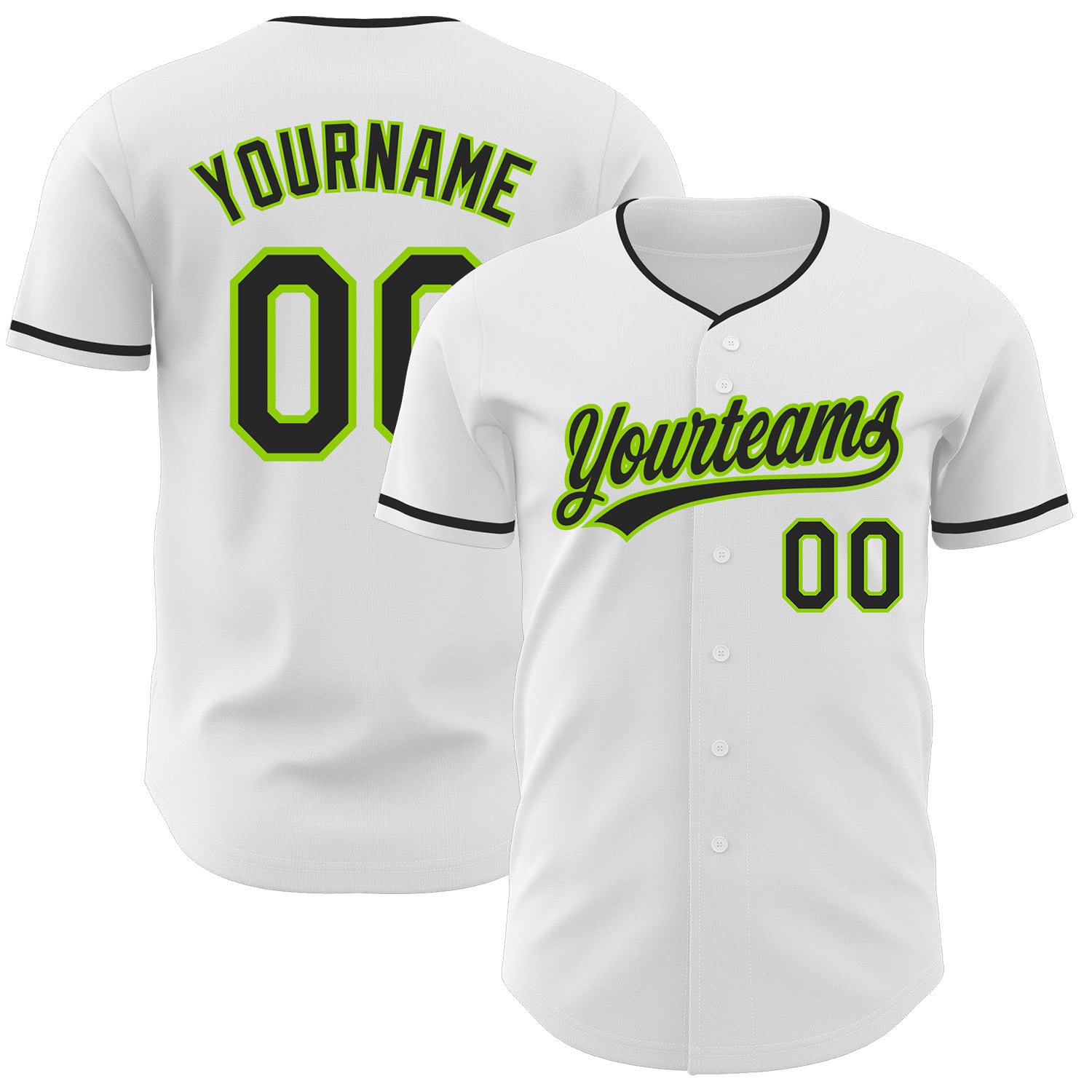 Custom White Black-Neon Green Authentic Baseball Jersey