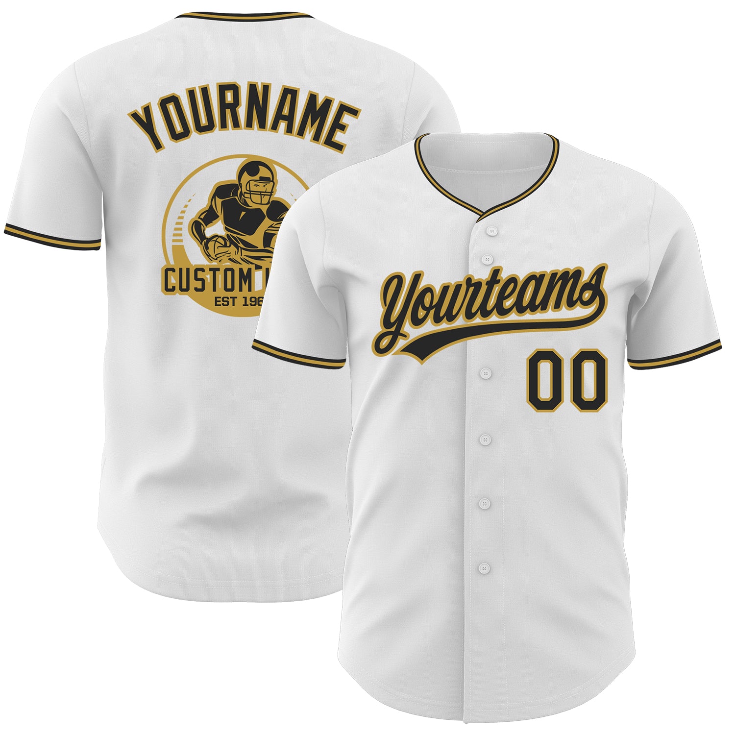 Custom White Black-Old Gold Authentic Baseball Jersey