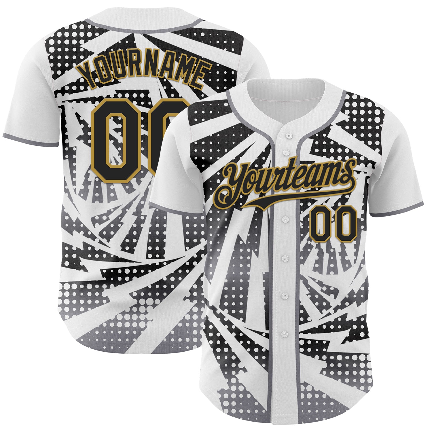 Custom White Black Old Gold-Gray Lightning Gradient Dot Authentic Baseball Jersey