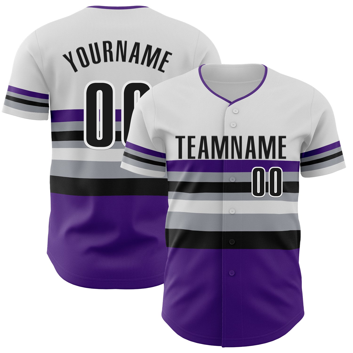 Custom White Black Purple Gray-Dark Purple Block Stripes Lines Colorado Style Authentic Baseball Jersey