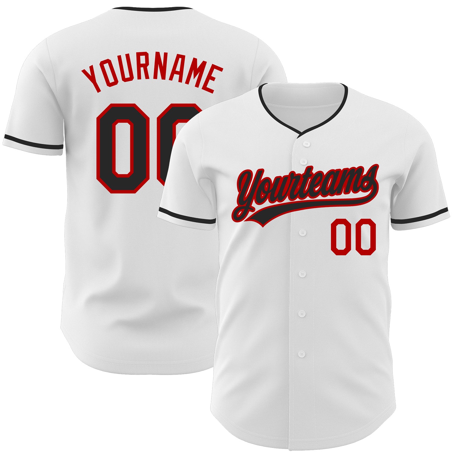 Custom White Black-Red Authentic Baseball Jersey
