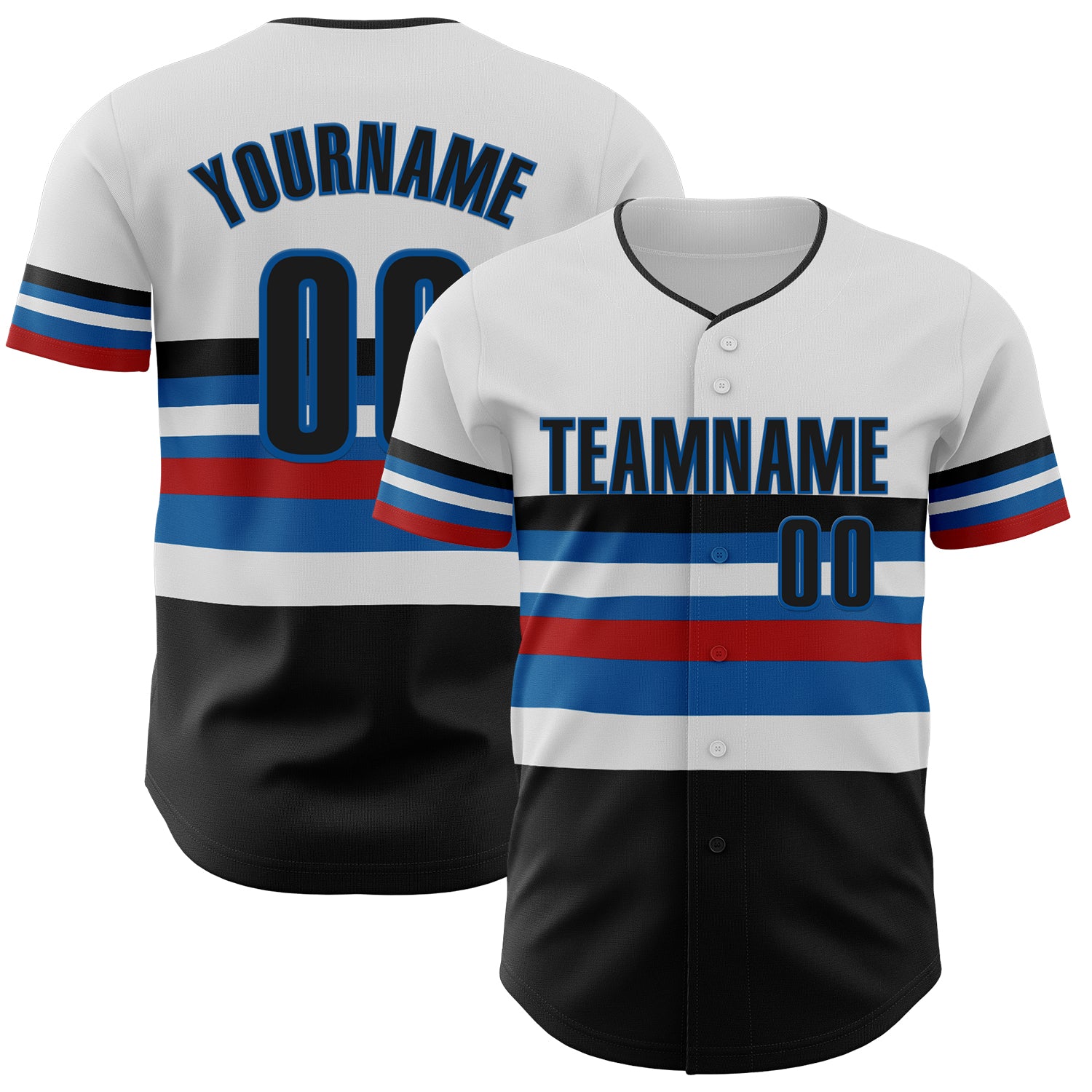 Custom White Black Red-Blue Block Stripes Lines Miami Style Authentic Baseball Jersey