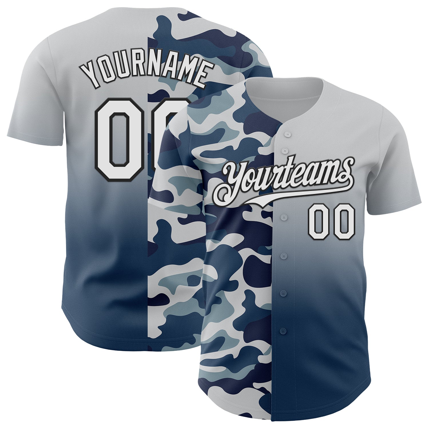 Custom White Blue-Black Half Camo Ombre Authentic Baseball Jersey
