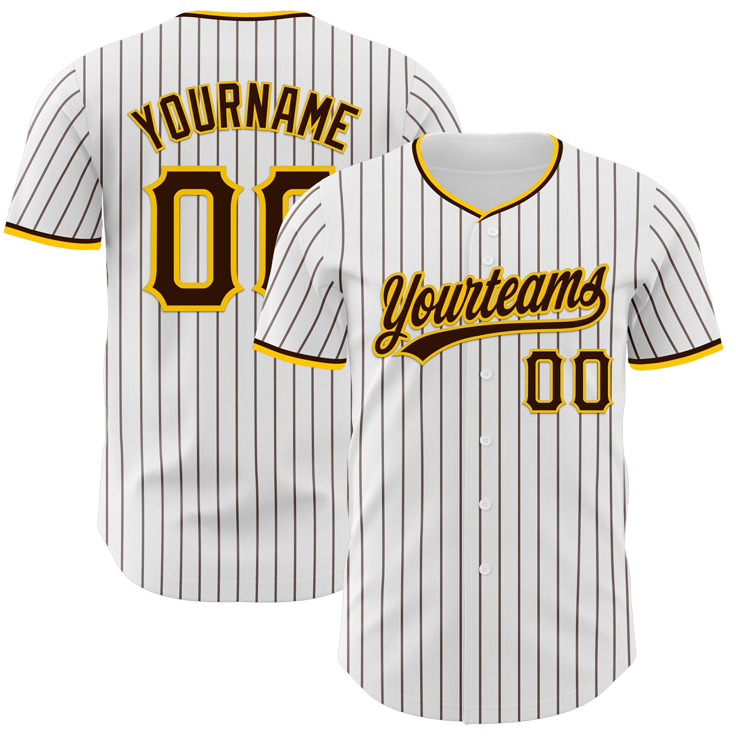 Custom White Brown Pinstripe Brown-Yellow Authentic Baseball Jersey