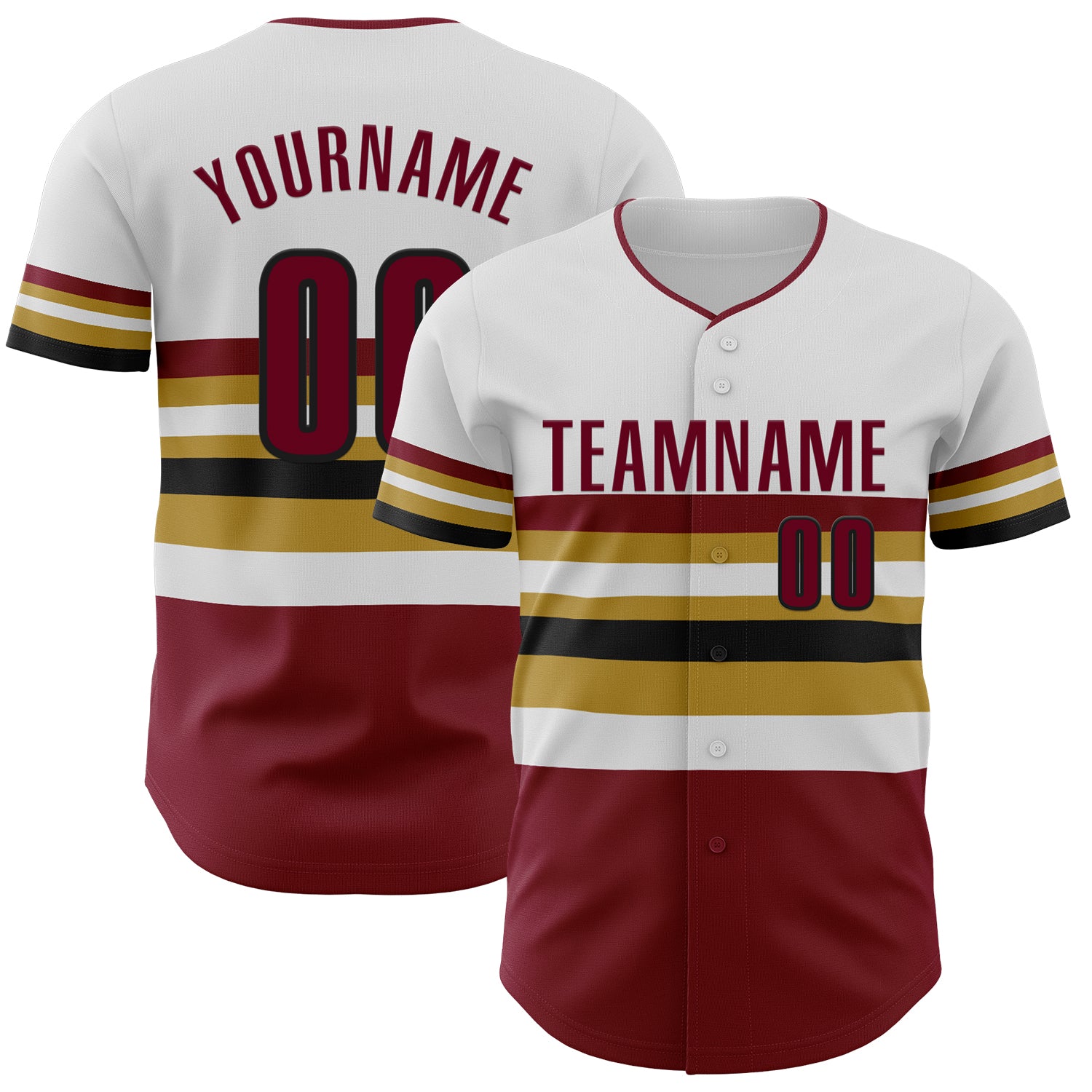 Custom White Crimson Old Gold-Black Block Stripes Lines Cleveland Style Authentic Baseball Jersey