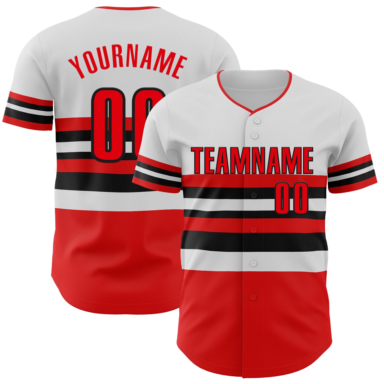 Custom White Fire Red-Black Block Stripes Lines Cincinnati Style Authentic Baseball Jersey