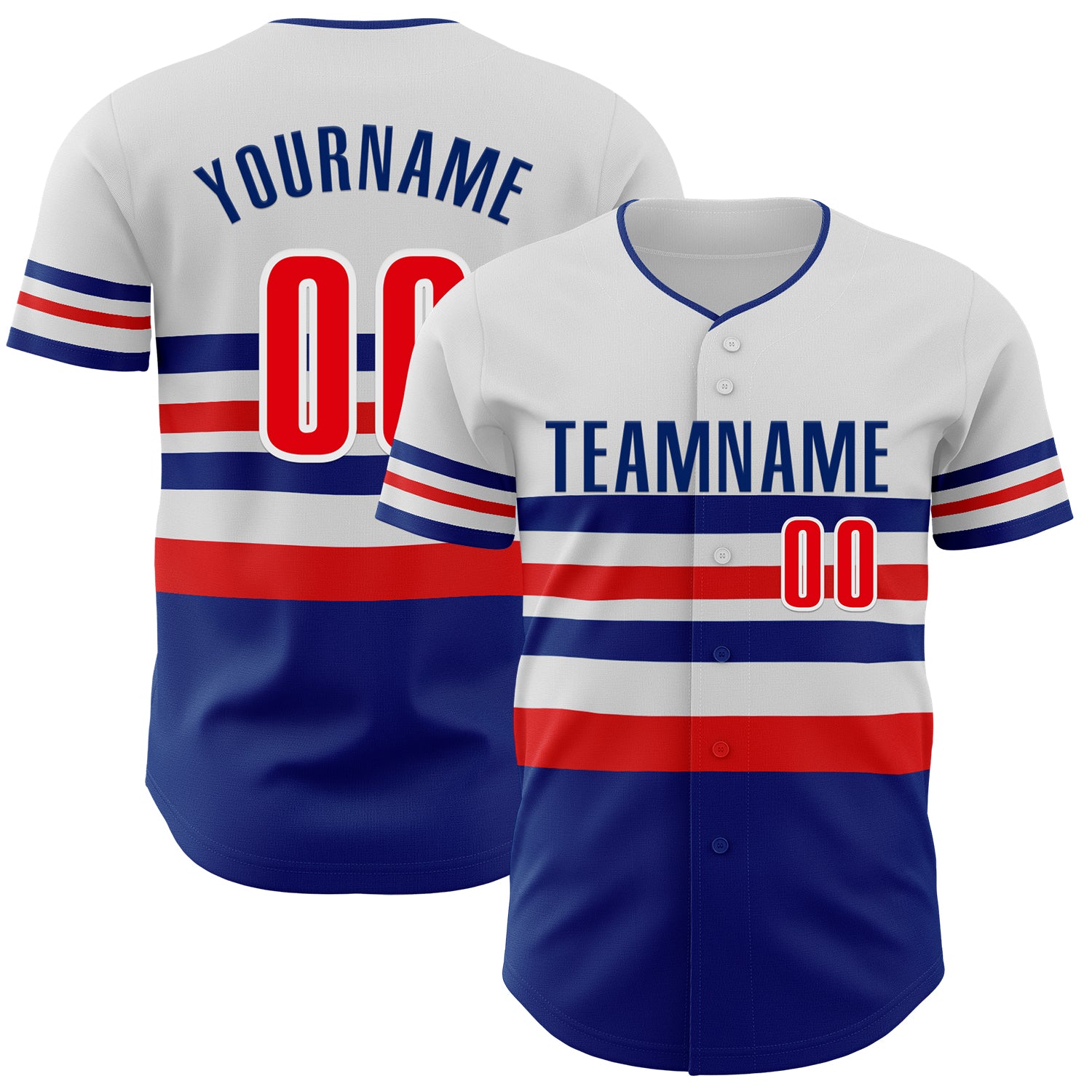 Custom White Fire Red-Royal Block Stripes Lines Los Angeles Style Authentic Baseball Jersey