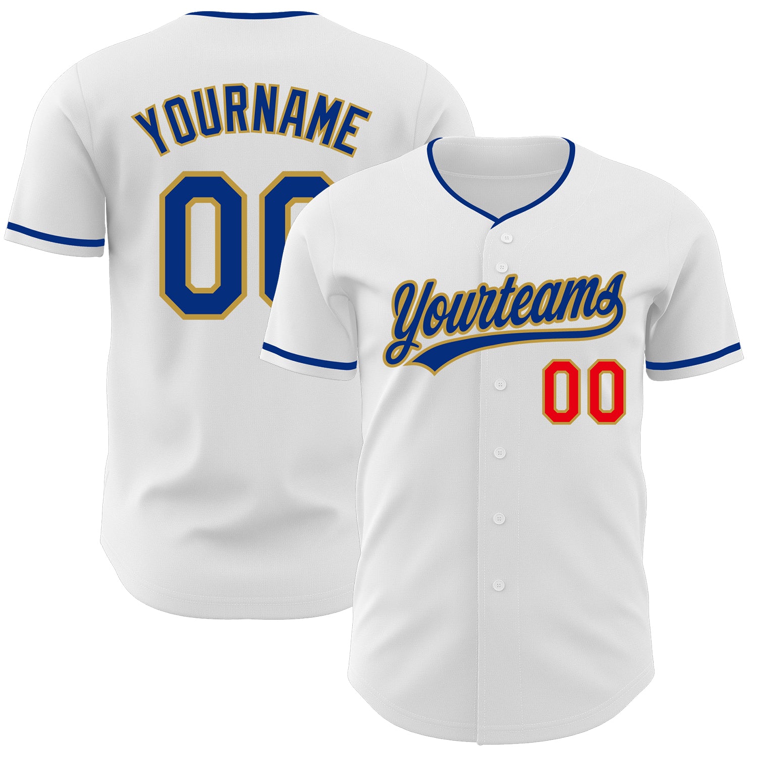 Custom White Fire Red Royal-Old Gold Authentic Baseball Jersey