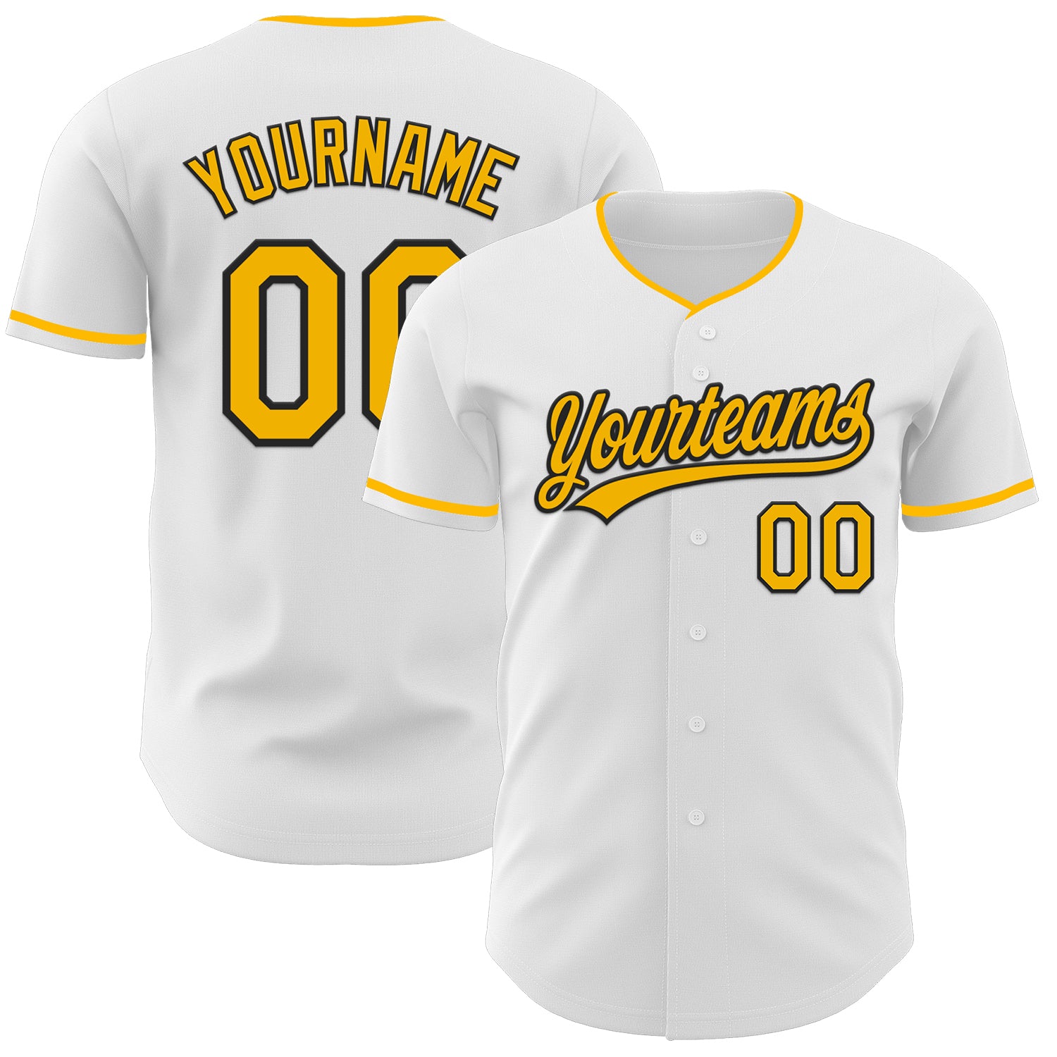 Custom White Gold-Black Authentic Baseball Jersey