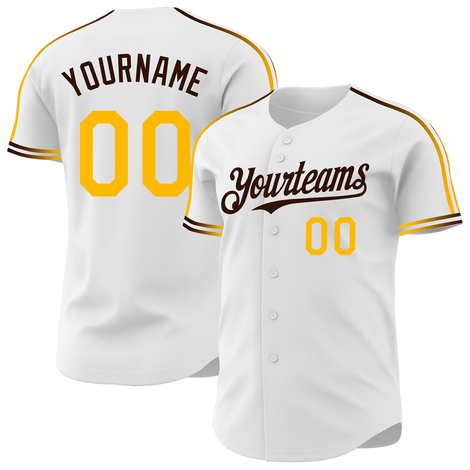 Custom White Gold-Brown Raglan Line Gradient Stripe Authentic Baseball Jersey