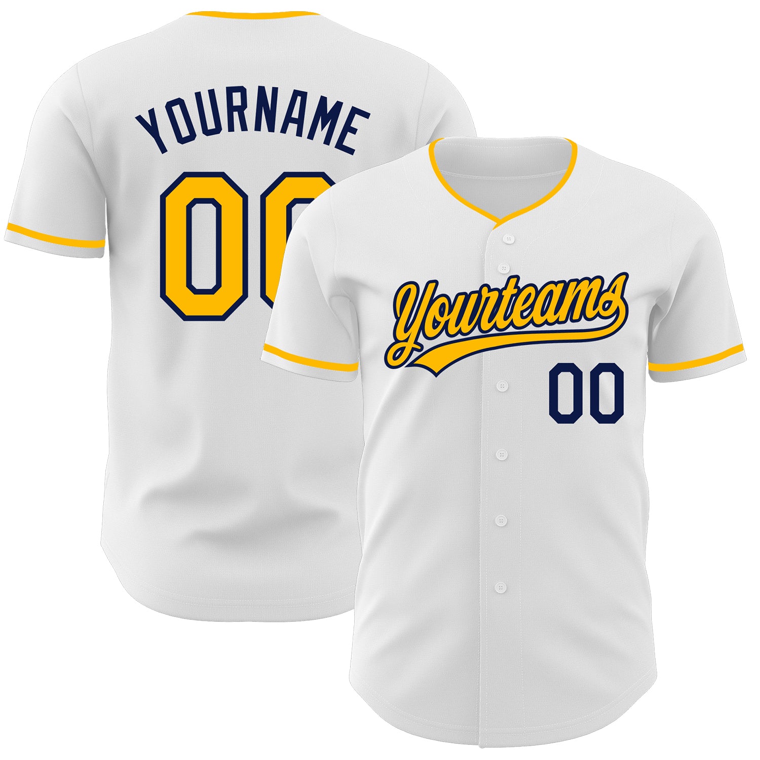 Custom White Gold-Navy Authentic Baseball Jersey