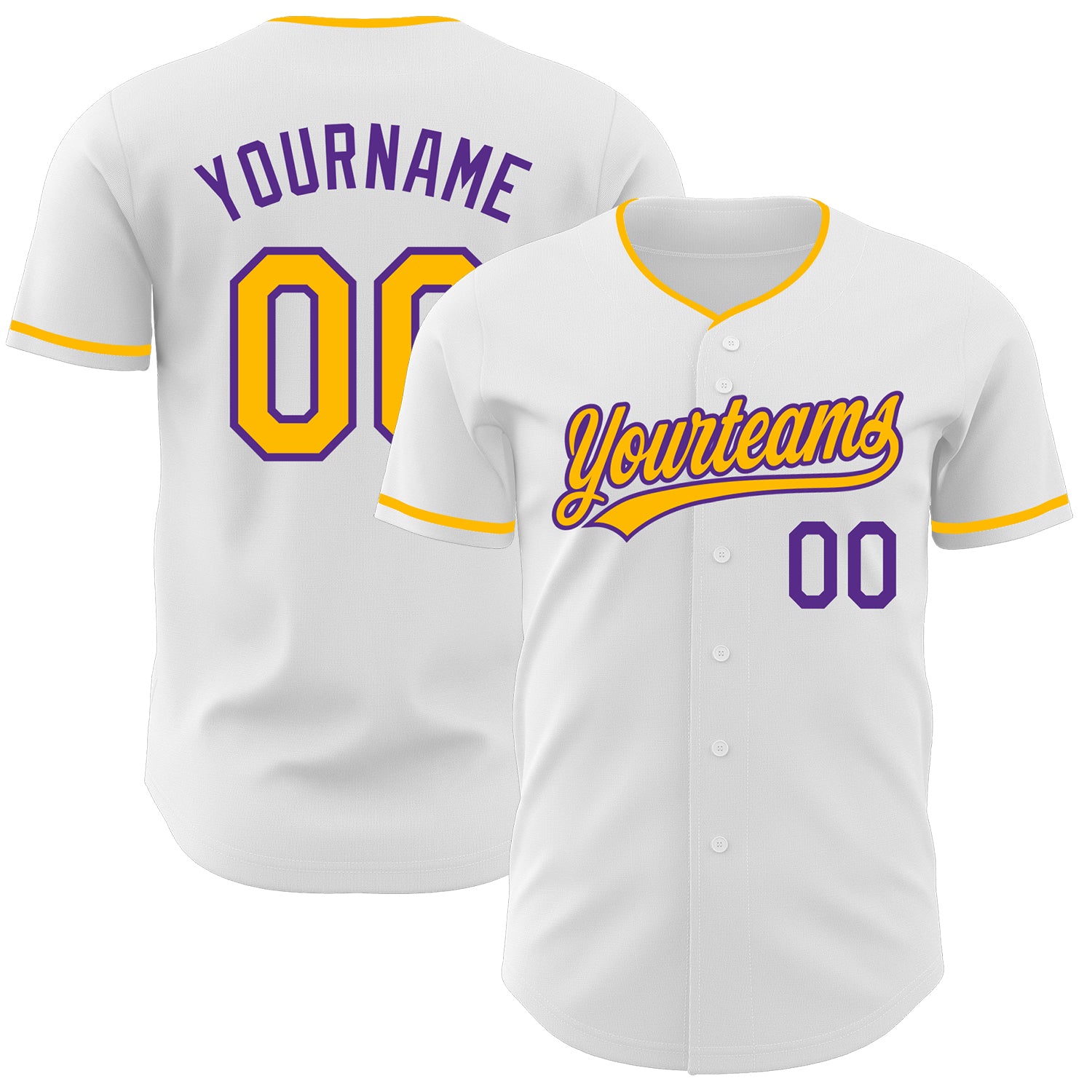 Custom White Gold-Purple Authentic Baseball Jersey