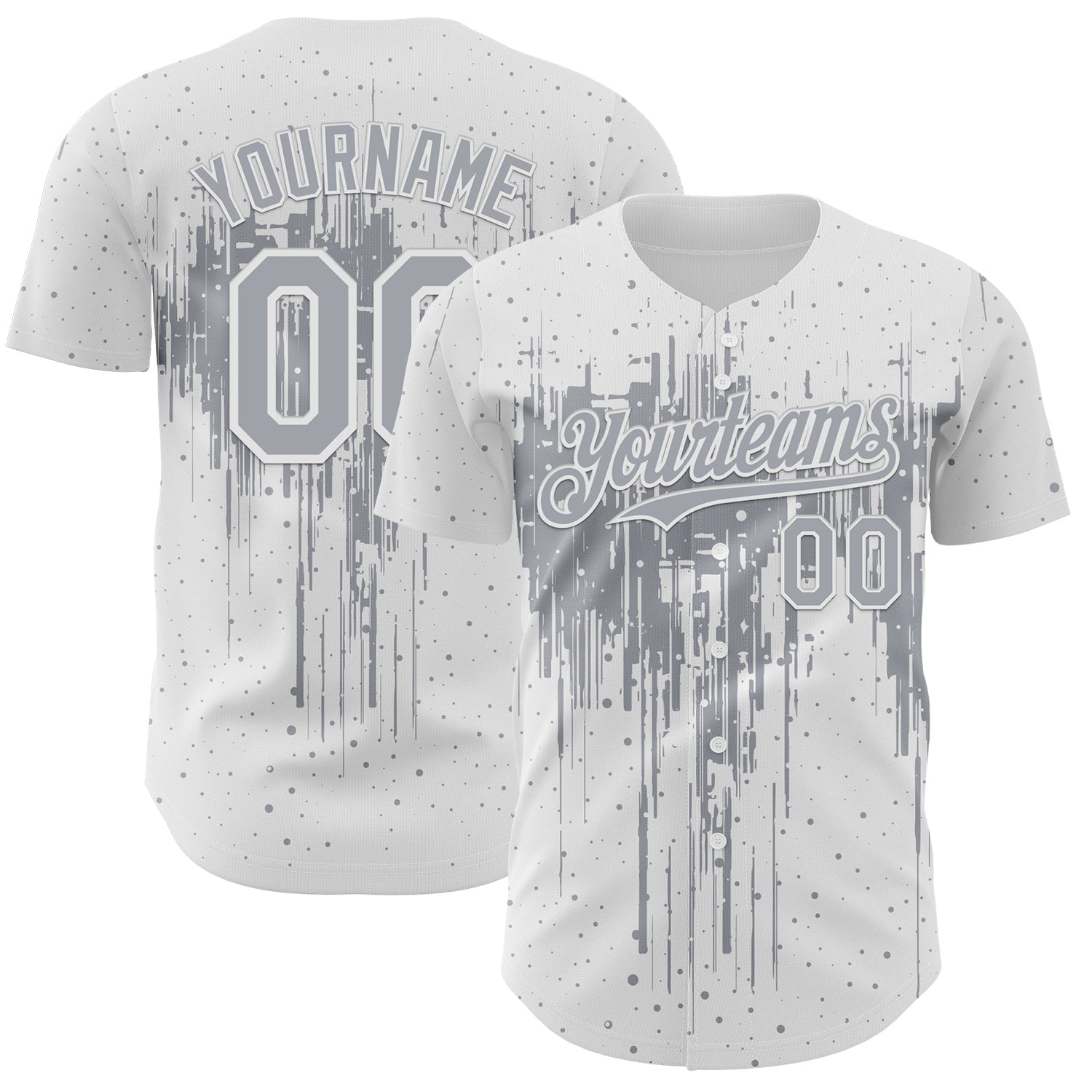 Custom White Gray 3D Pattern Design Dripping Splatter Paint Authentic Baseball Jersey