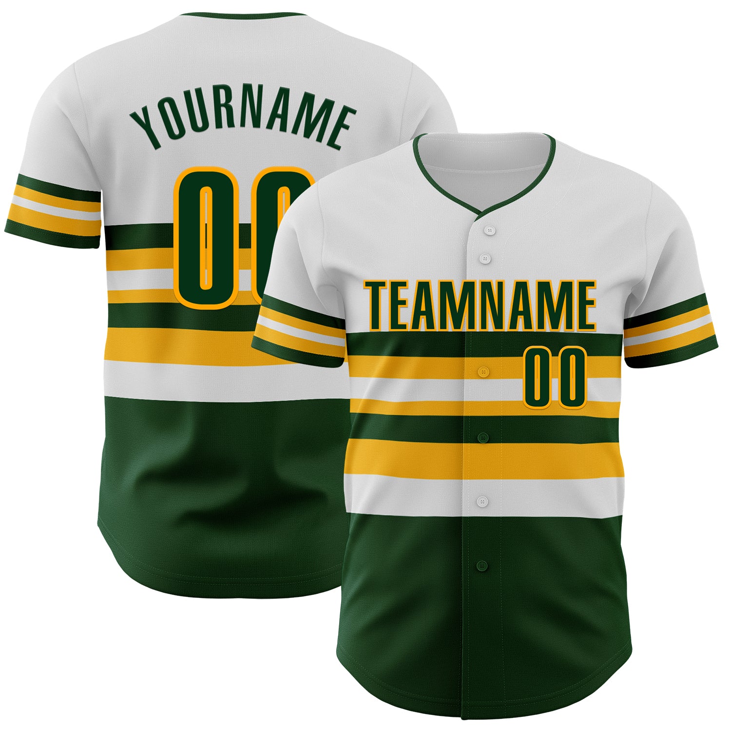 Custom White Green-Gold Block Stripes Lines Oakland Style Authentic Baseball Jersey