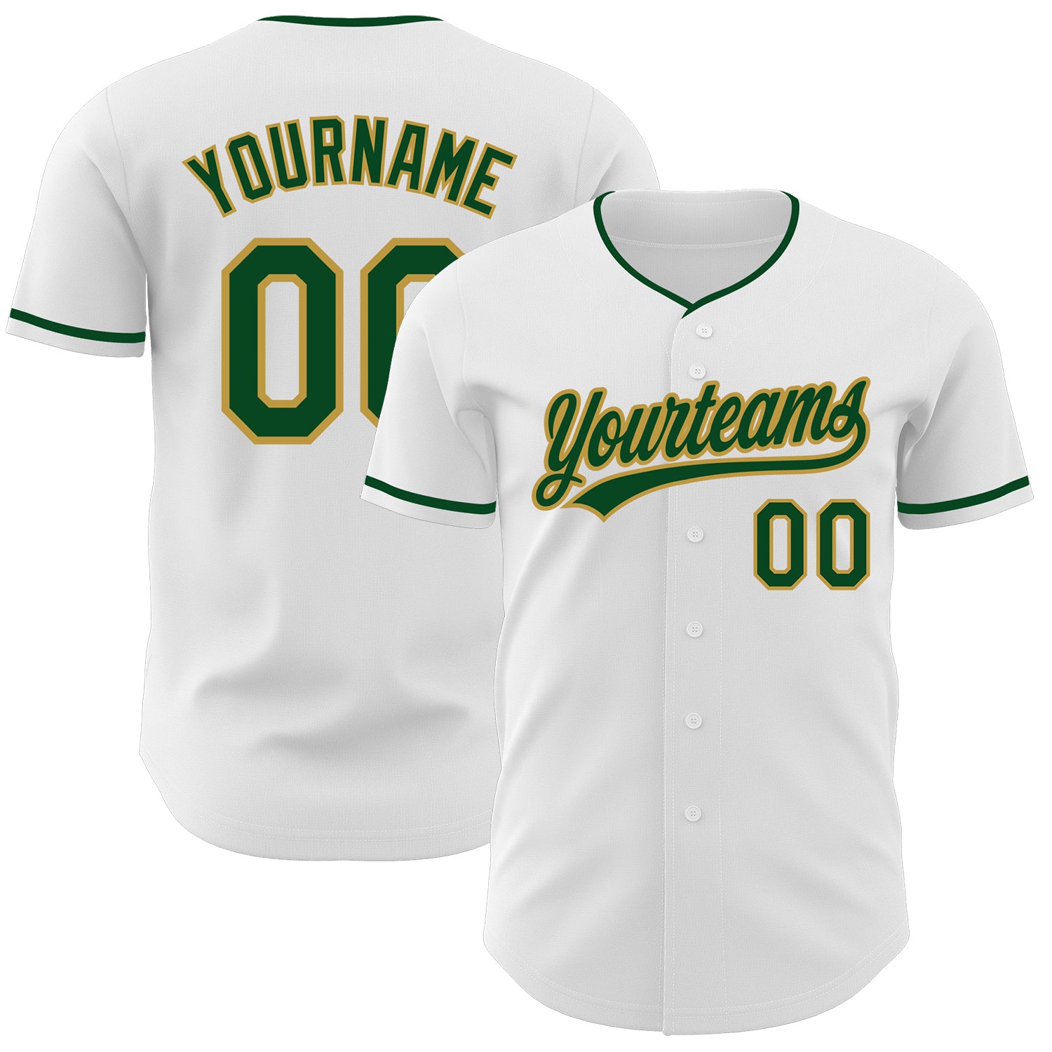Custom White Green-Old Gold Authentic Baseball Jersey
