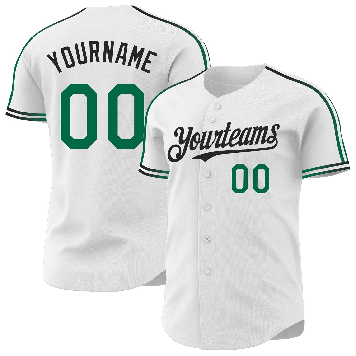 Custom White Kelly Green-Black Raglan Line Gradient Stripe Authentic Baseball Jersey