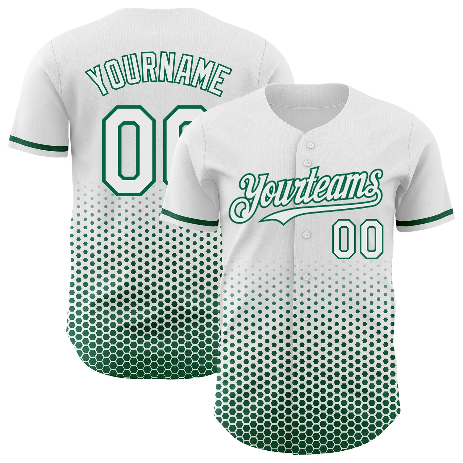 Custom White-Kelly Green Geometric Hexagonal Dot Gradient Authentic Baseball Jersey