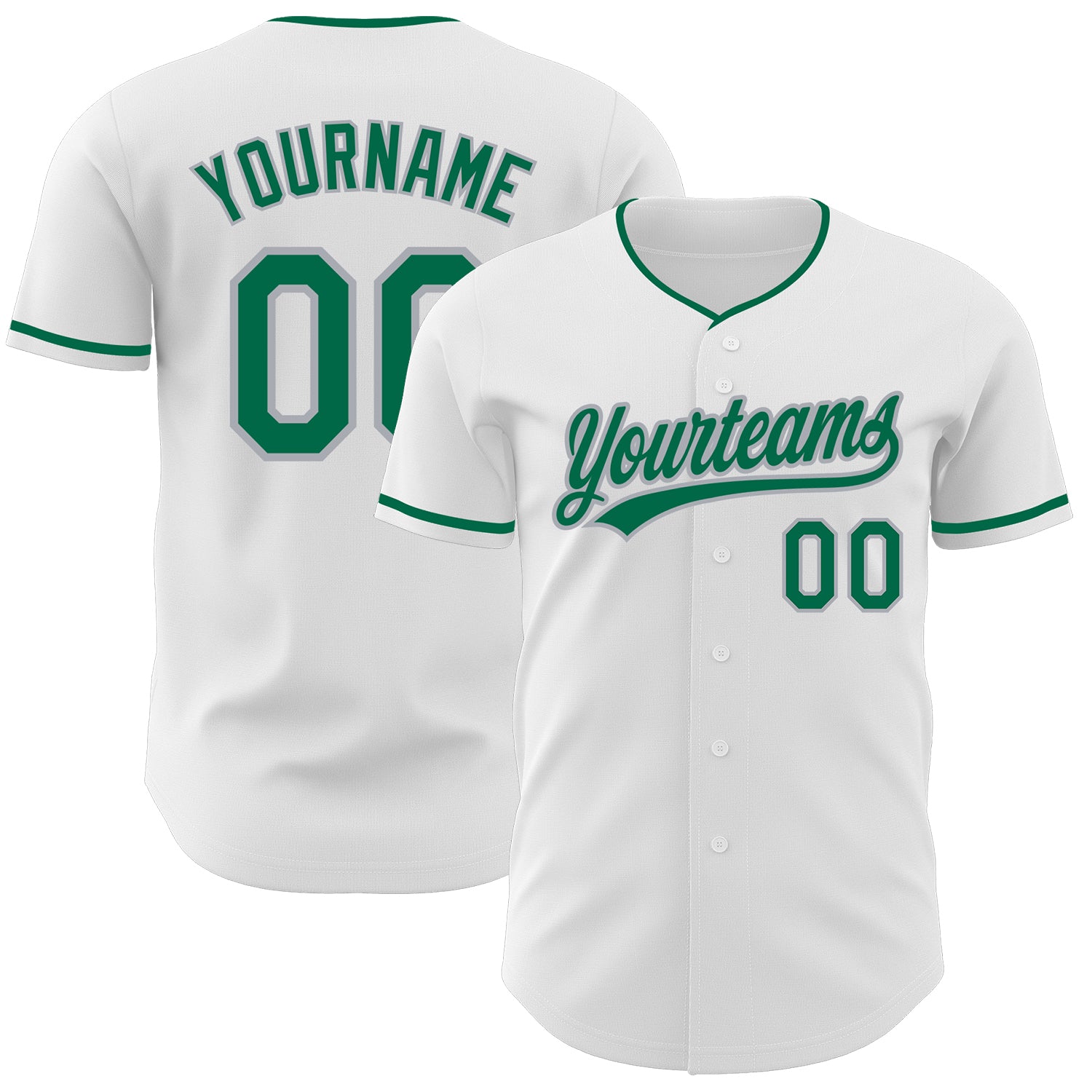 Custom White Kelly Green-Gray Authentic Baseball Jersey